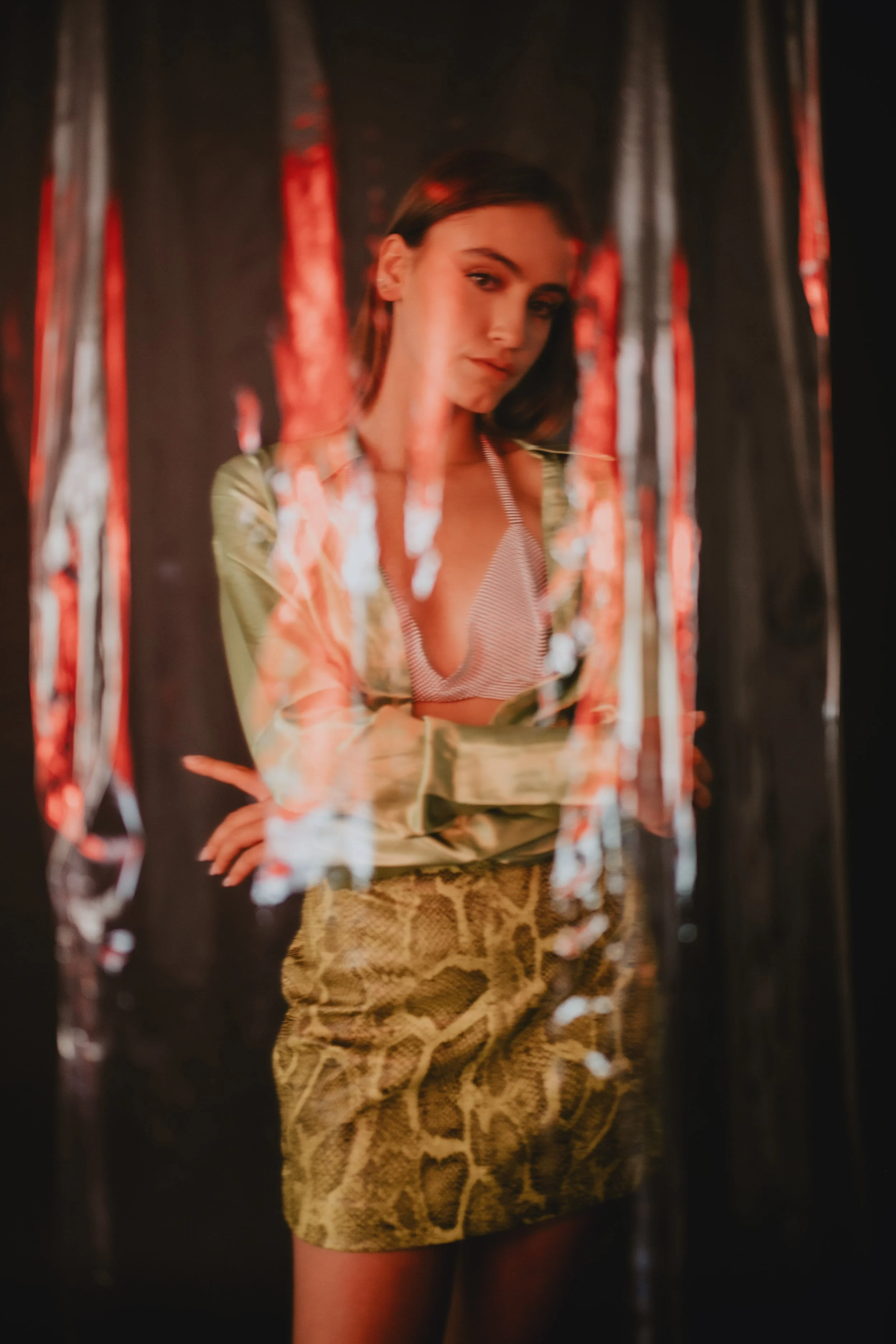 Plastic background with model