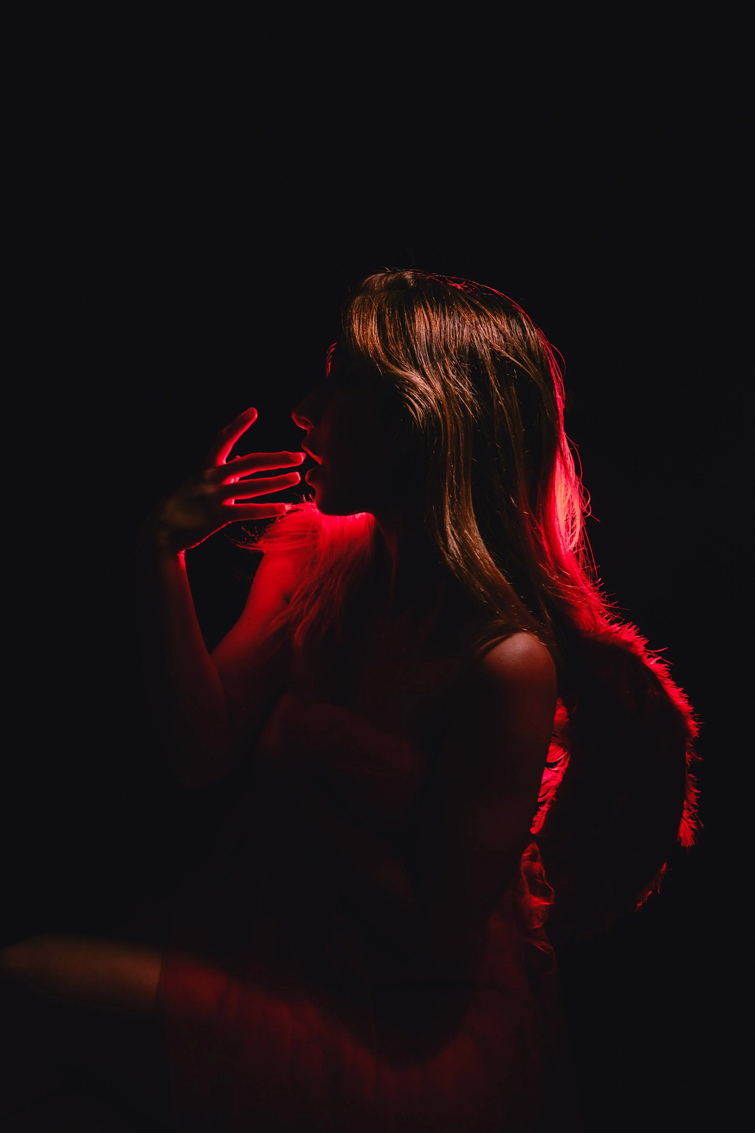 model posing with angel wings