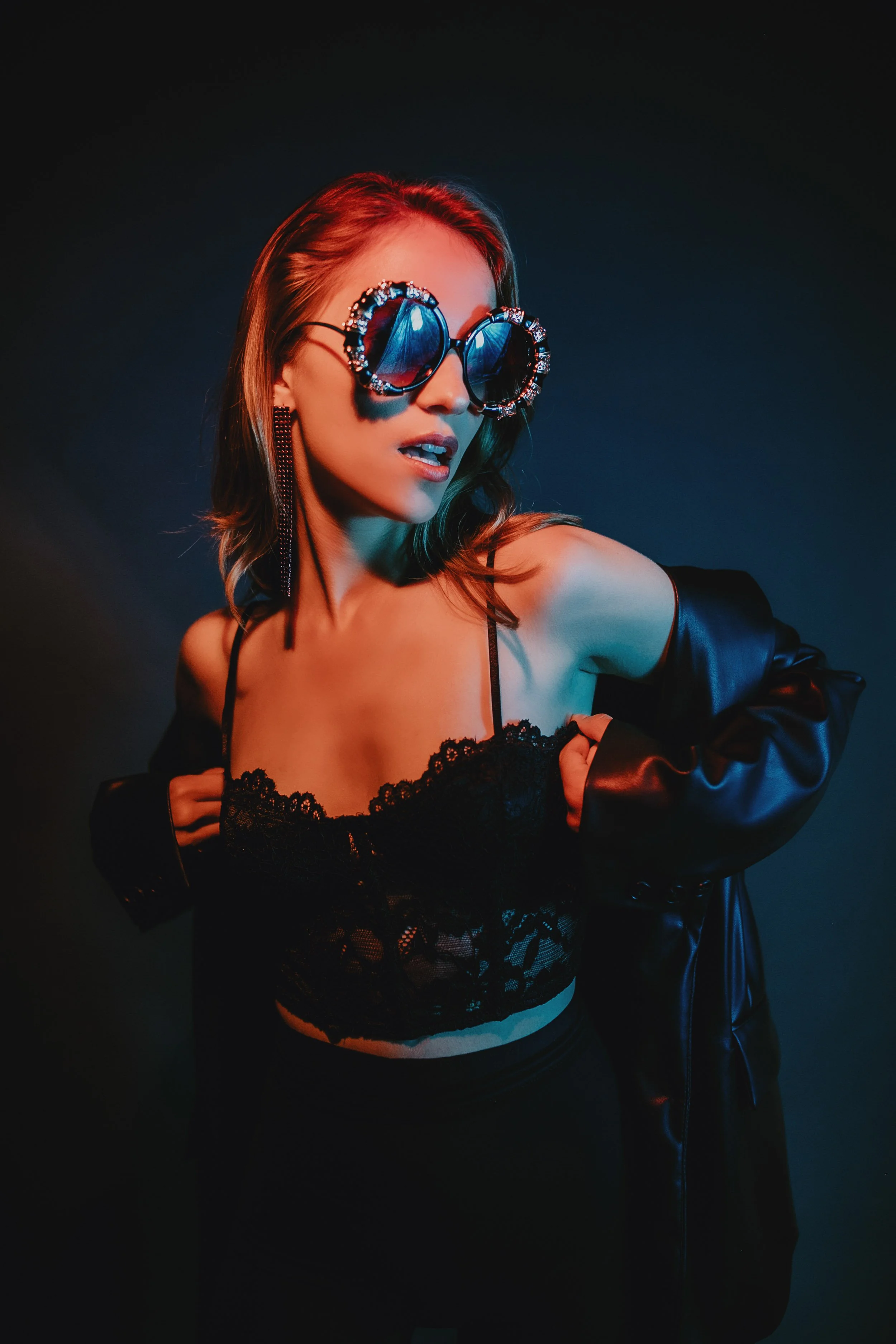 Neon lights studio portrait