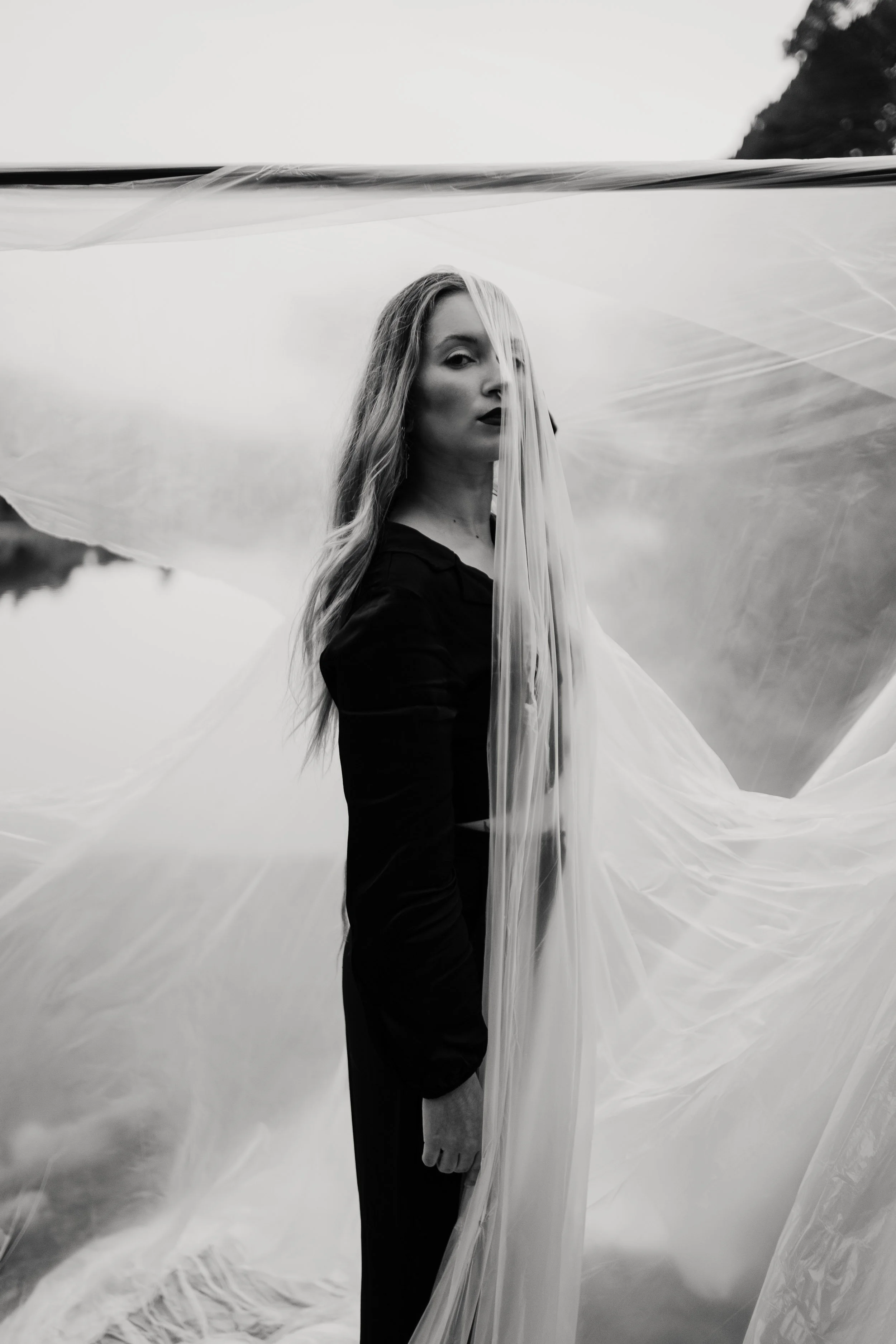 Black and white dreamy portrait