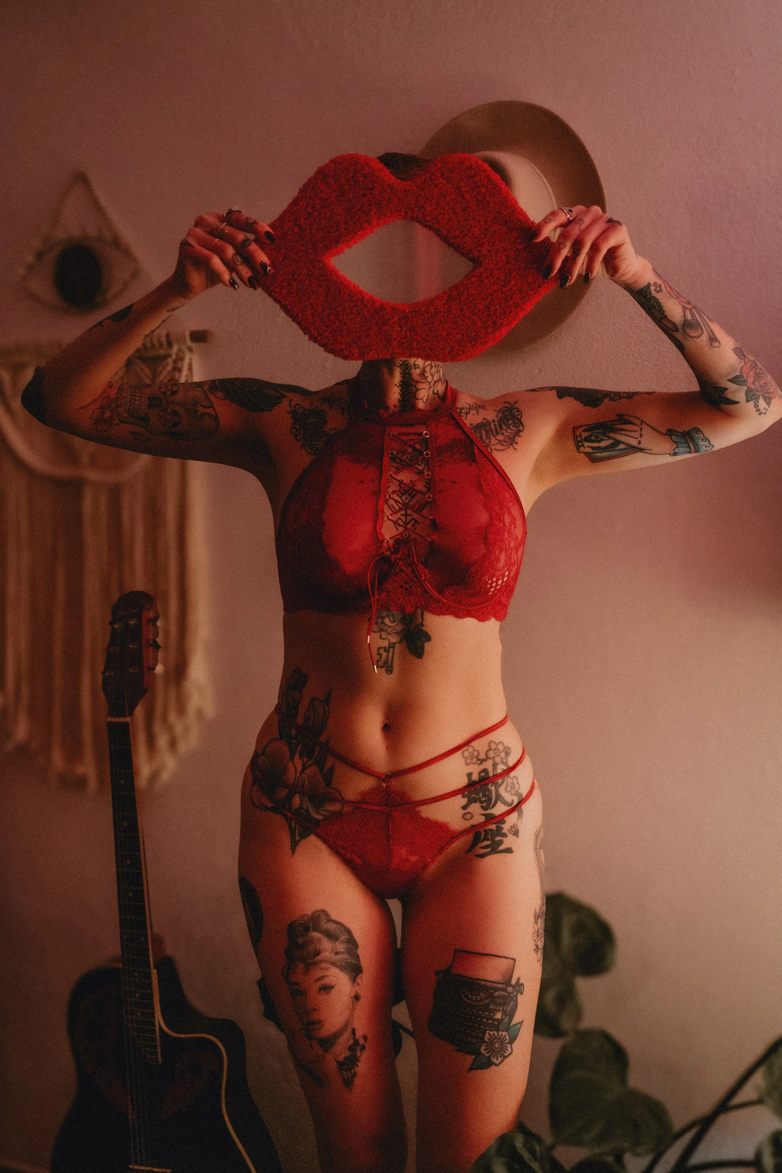 sexy red lingerie photoshoot