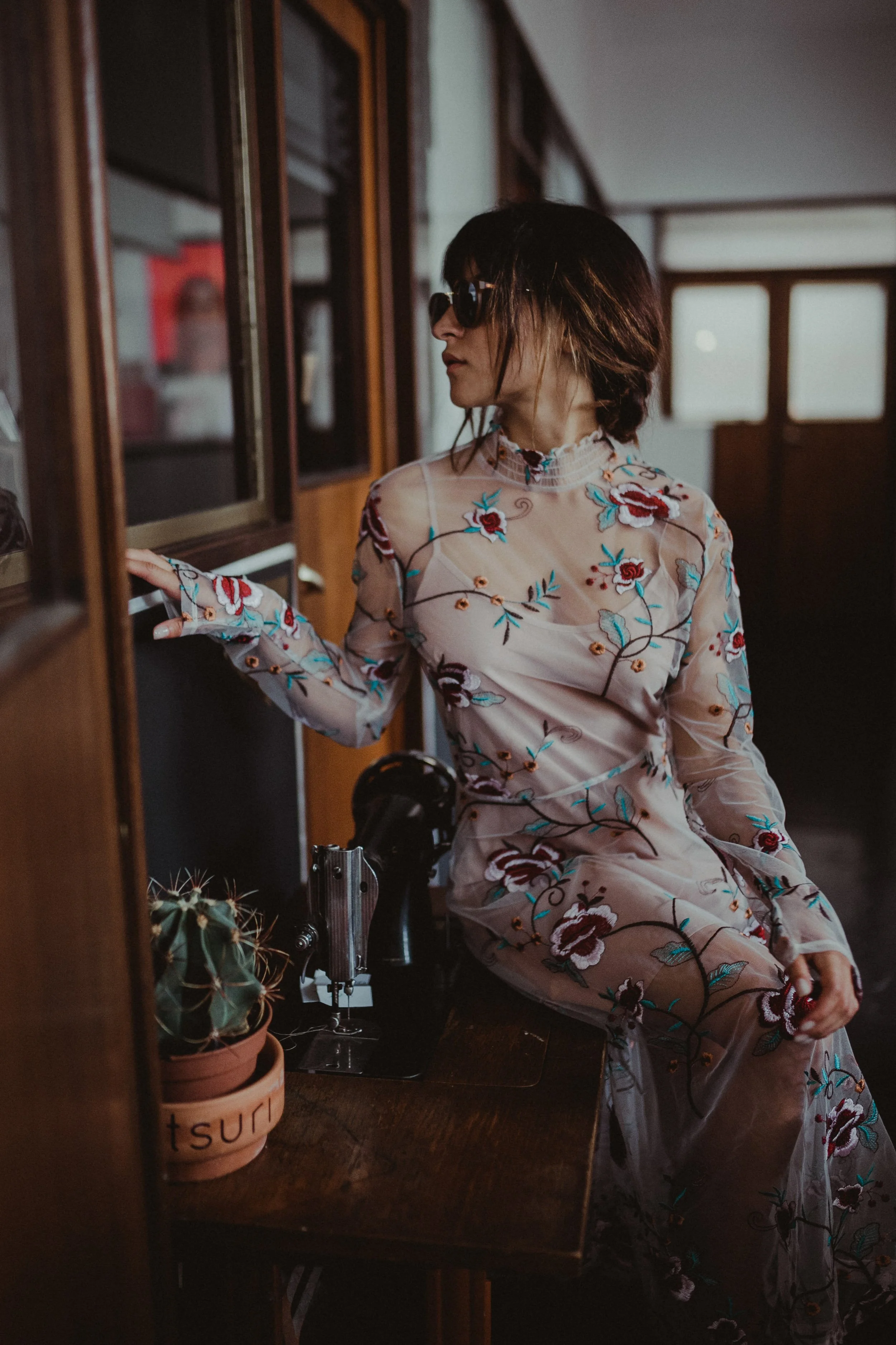 Model posing with brand clothes