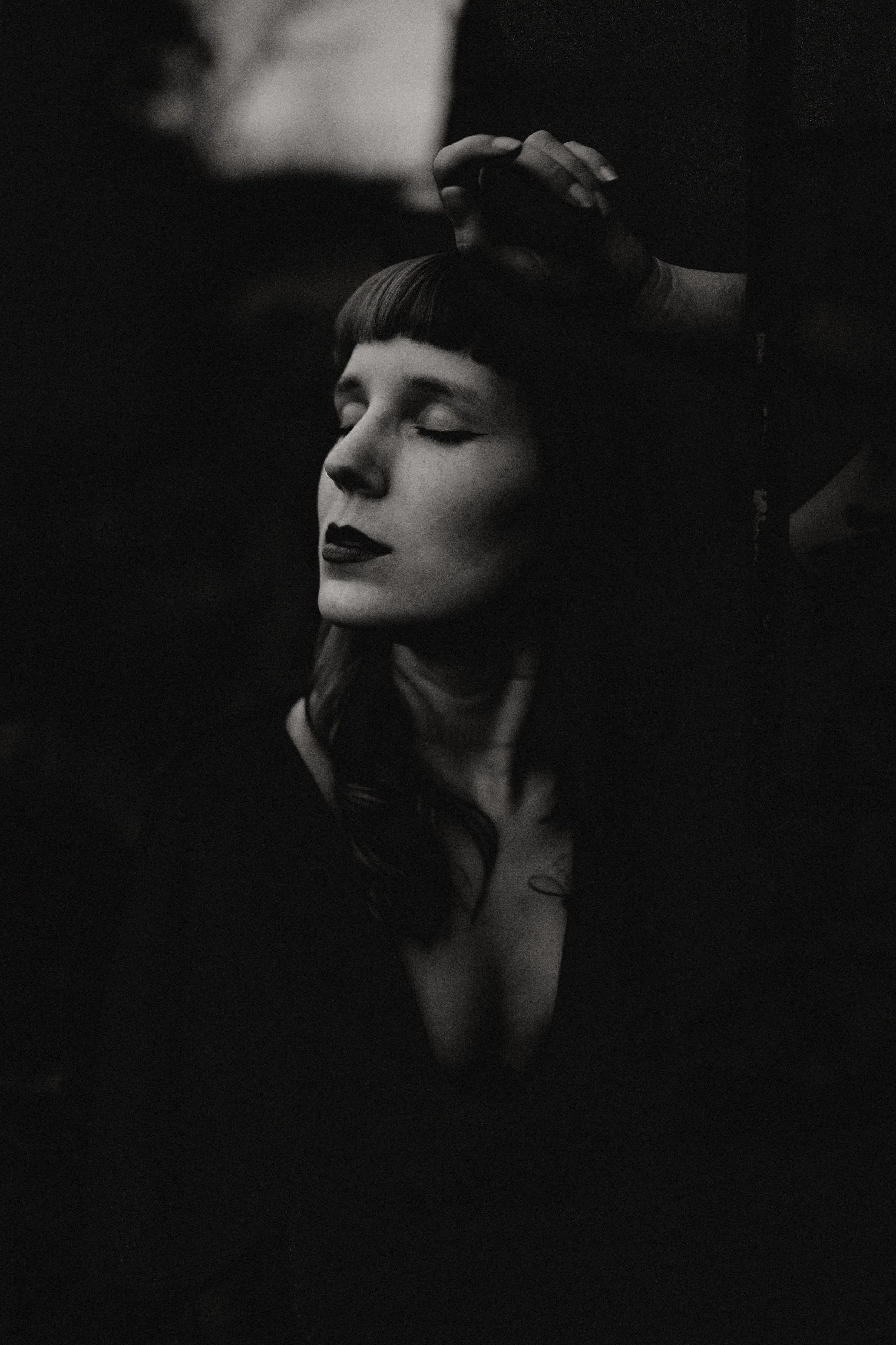 Black and white portrait with female model