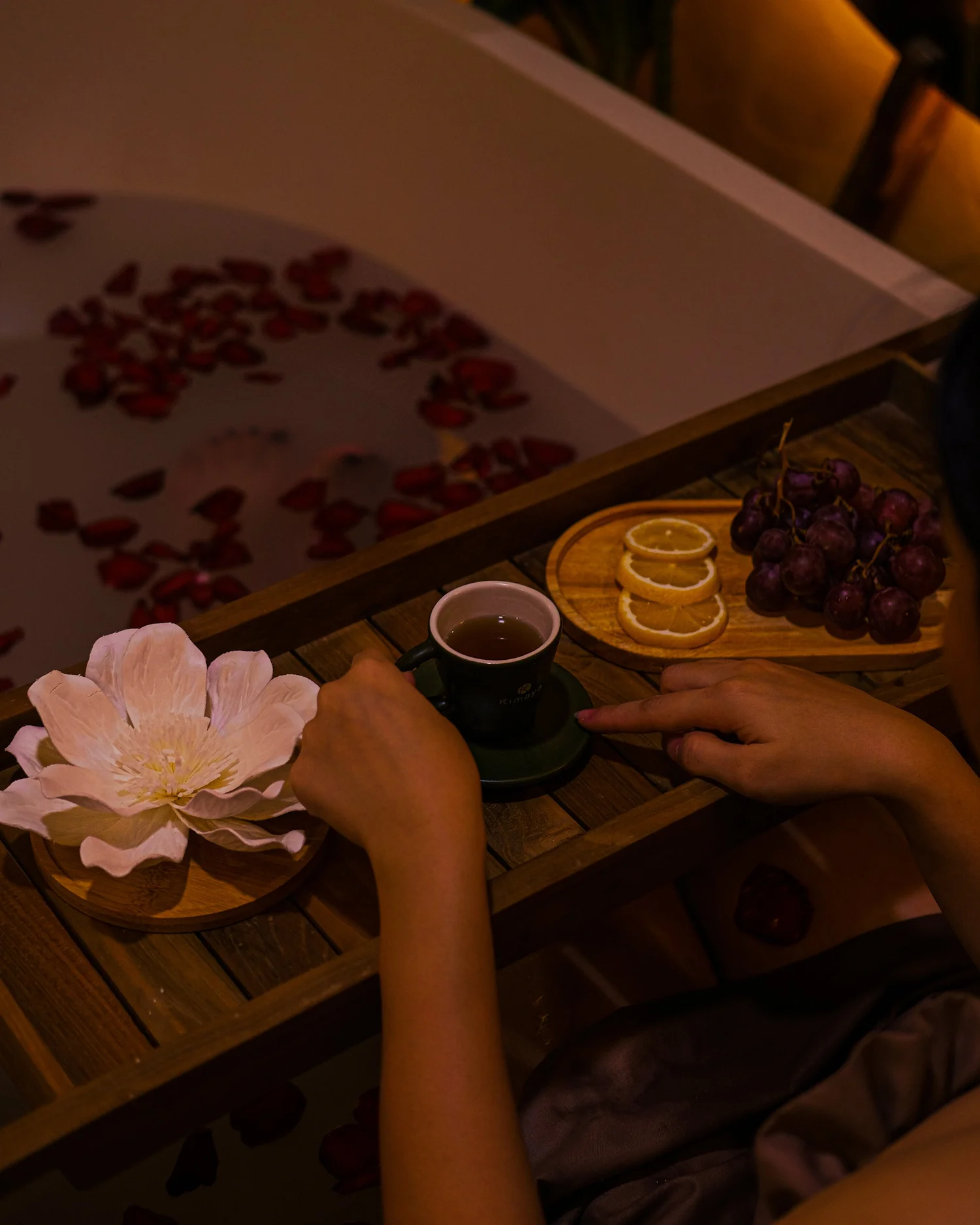 Rose petal bath with tea and fruit at Kimaya Spa & Beauty Experience
