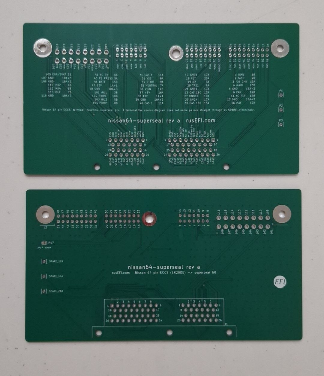 Nissan 64 Superseal adapter - photograph of both sides of the PCB