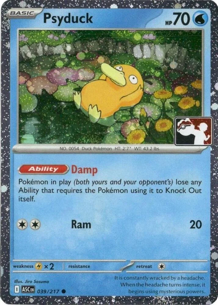 Psyduck Cosmos Holo from my Series 9 Pokémon tournament participation pack, sold on eBay for $17.99.