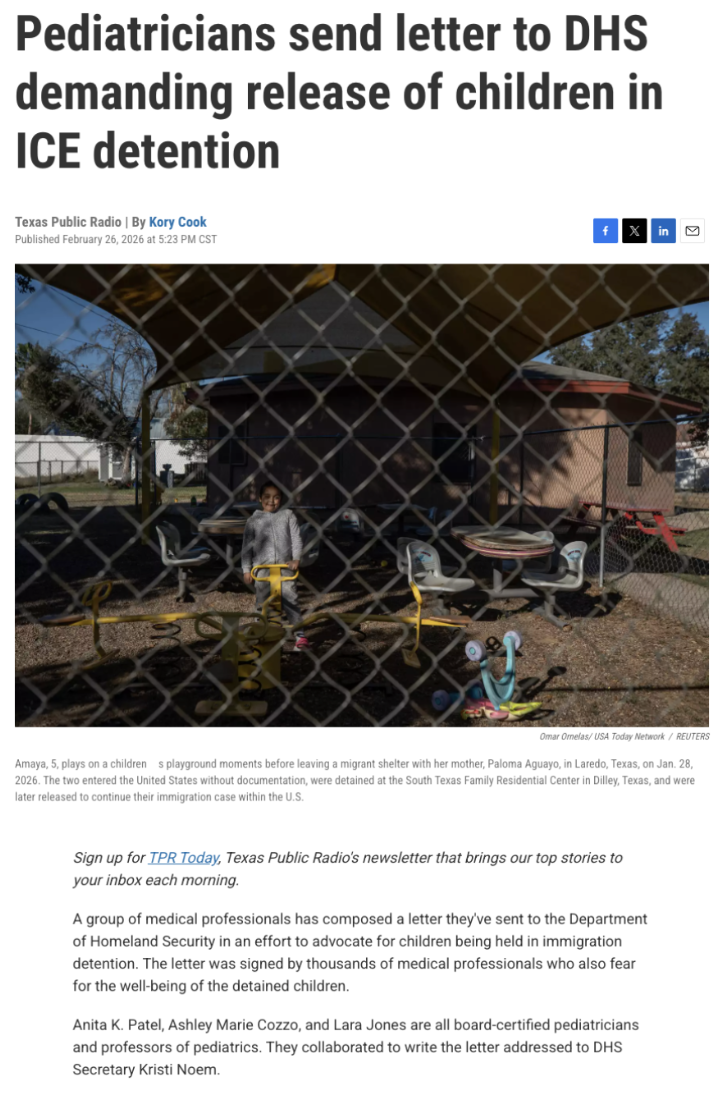 Pediatricians send letter to DHS demanding release of children in ICE detention