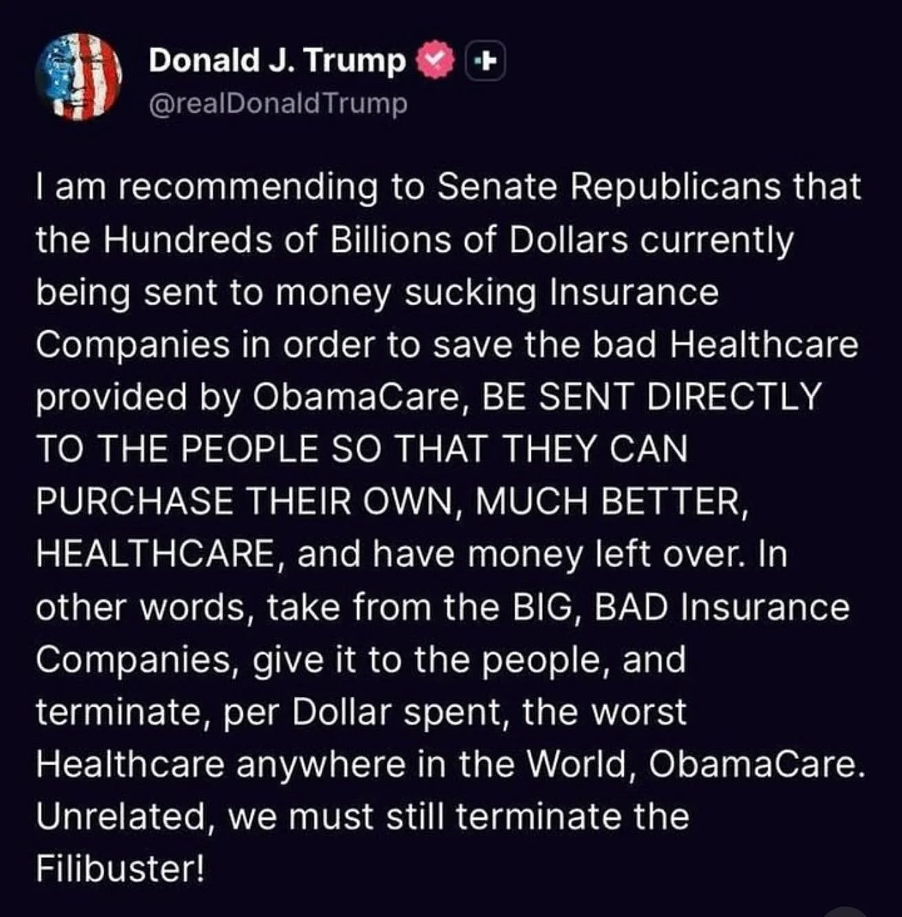 This post is exemplary of the ignorance of our current president.

The express purpose of Obama care (aka the Affordable Care Act or ACA) was to:

1) EXPAND HEALTHCARE COVERAGE by offering healthcare to those who did not qualify for Medicare/medicaid