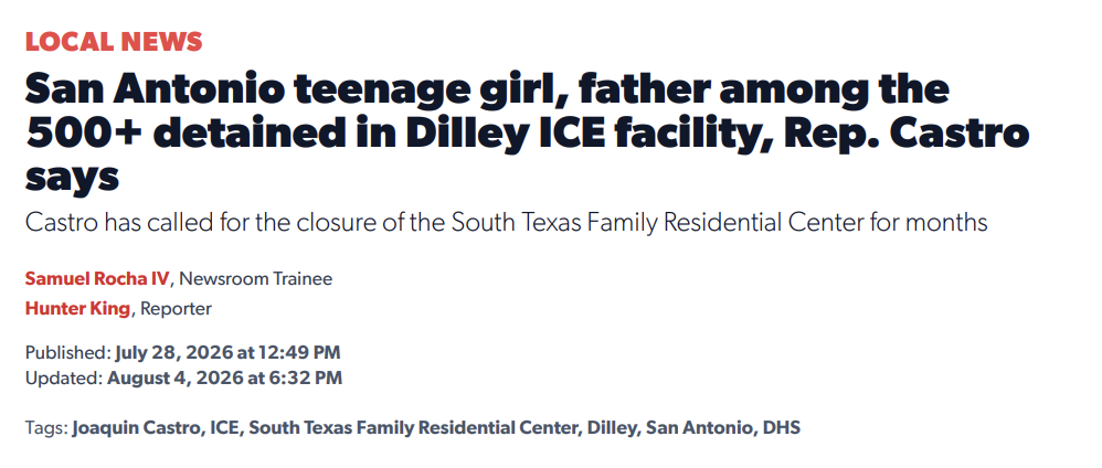 San Antonio teenage girl, father among the 500+ detained in Dilley ICE facility, Rep. Castro says