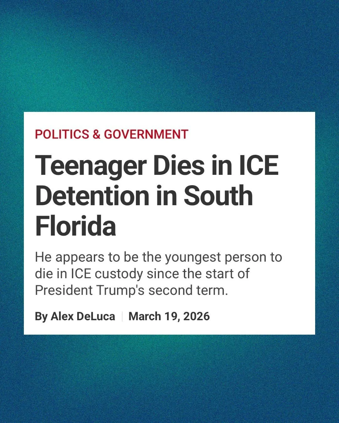 A child’s death in custody should never be normalized. This tragedy underscores what we are working toward: detention is not a safe place for children. We need accountability, transparency, and an immediate re-evaluation of policies that put young li