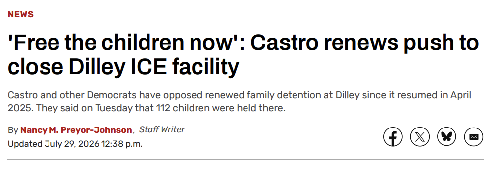 'Free the children now': Castro renews push to close Dilley ICE facility