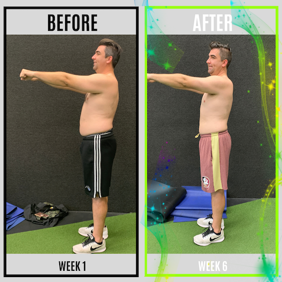Fitness client's dedication and hard work pay off in this before and after image of their progress
