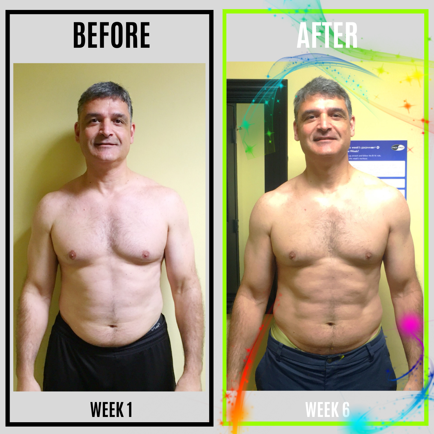 Fitness client's transformation from flabby to fit