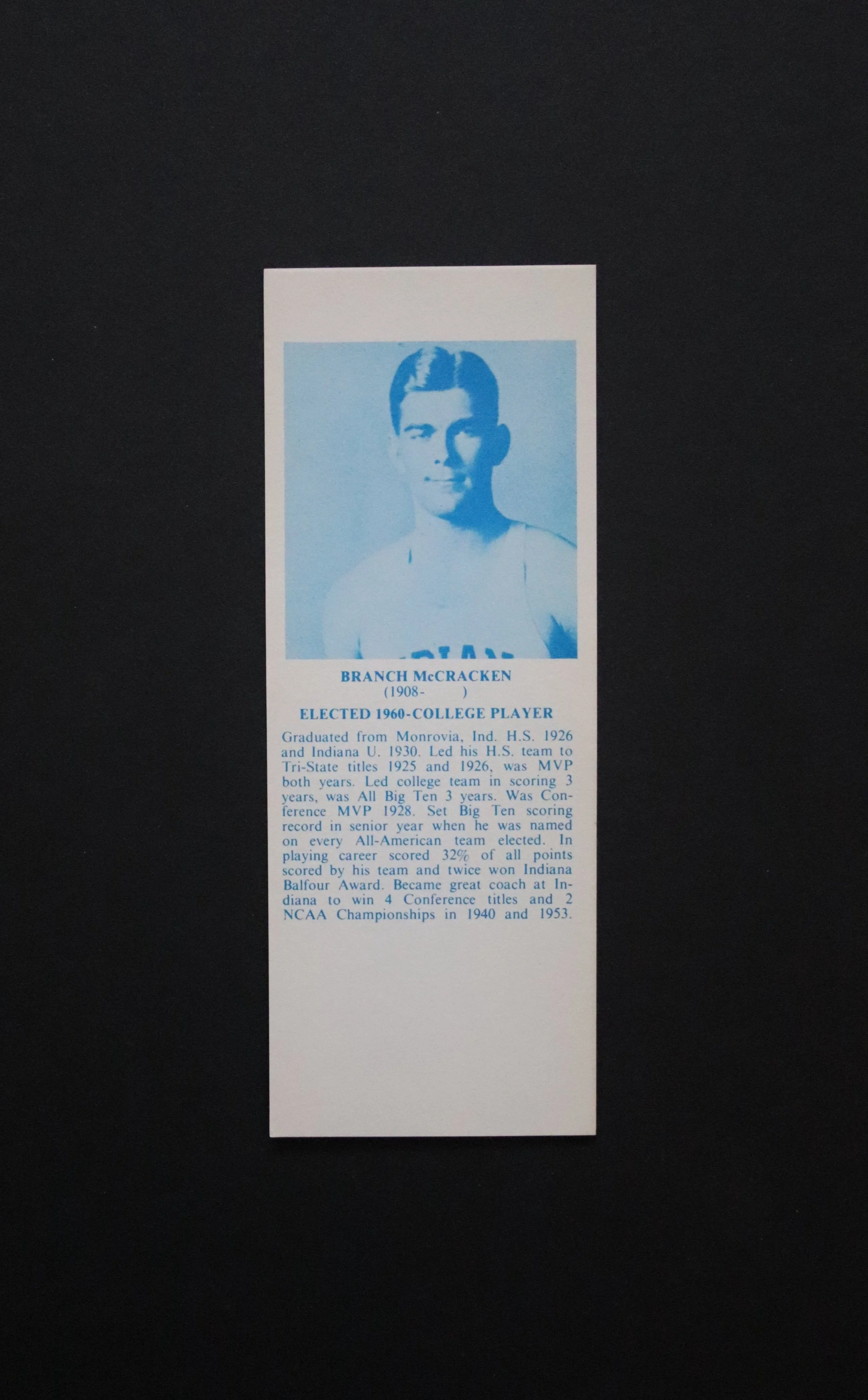 IU Indiana University Hoosiers Basketball Memorabilia: Branch McCracken HOF Bookmark