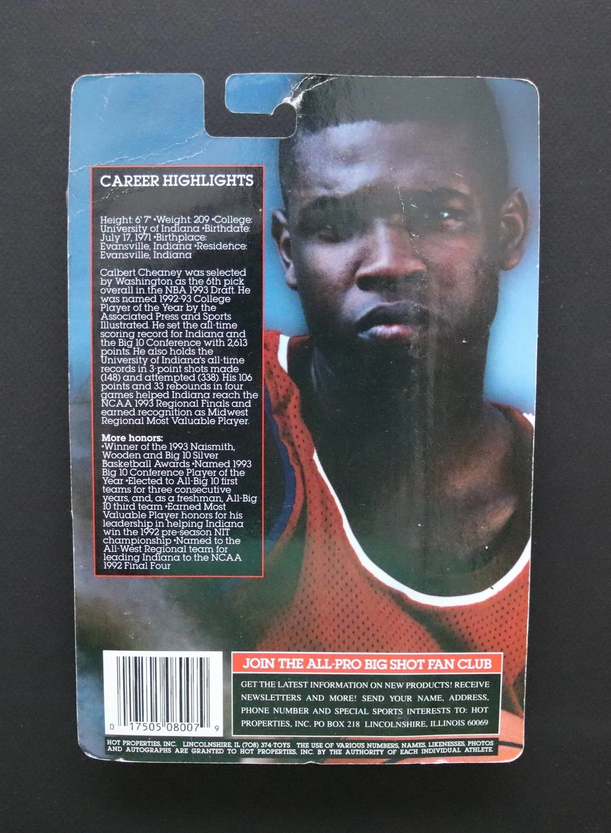 IU Indiana University Hoosiers Basketball Calbert Cheaney All Pro Big Shot Action Figure (Back)