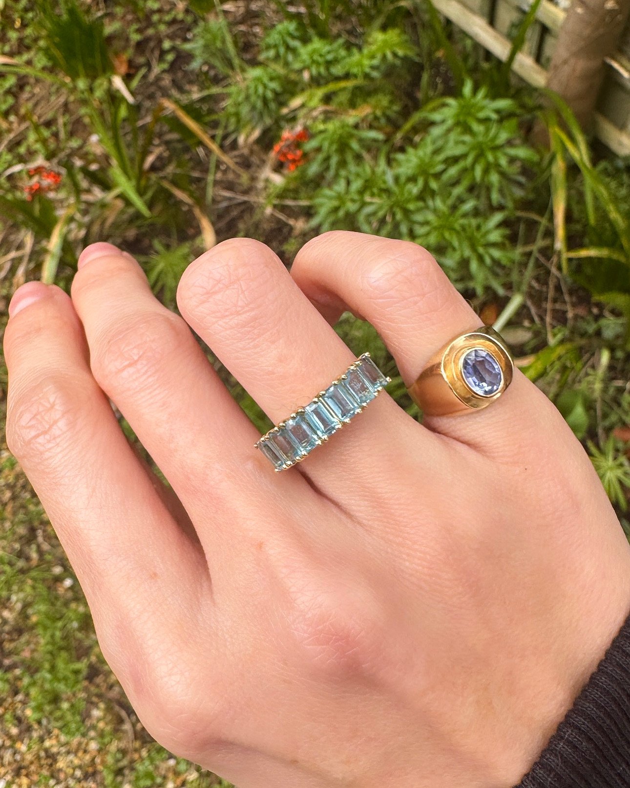 Emerald-Cut Blue Topaz Seven-Stone Ring