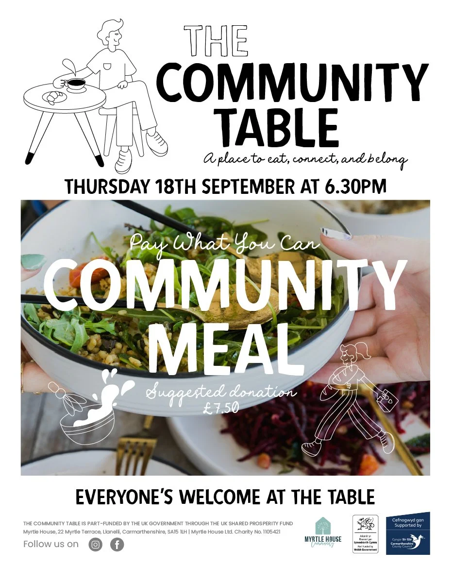 🍴✨ Exciting news from the Community Table at Myrtle House! ✨🍴

Next Thursday (18th) at 6:30pm we&rsquo;ll be hosting our very first evening &lsquo;Pay What You Can&rsquo; Community Meal here at Myrtle House.

The suggested donation is &pound;7.50, 