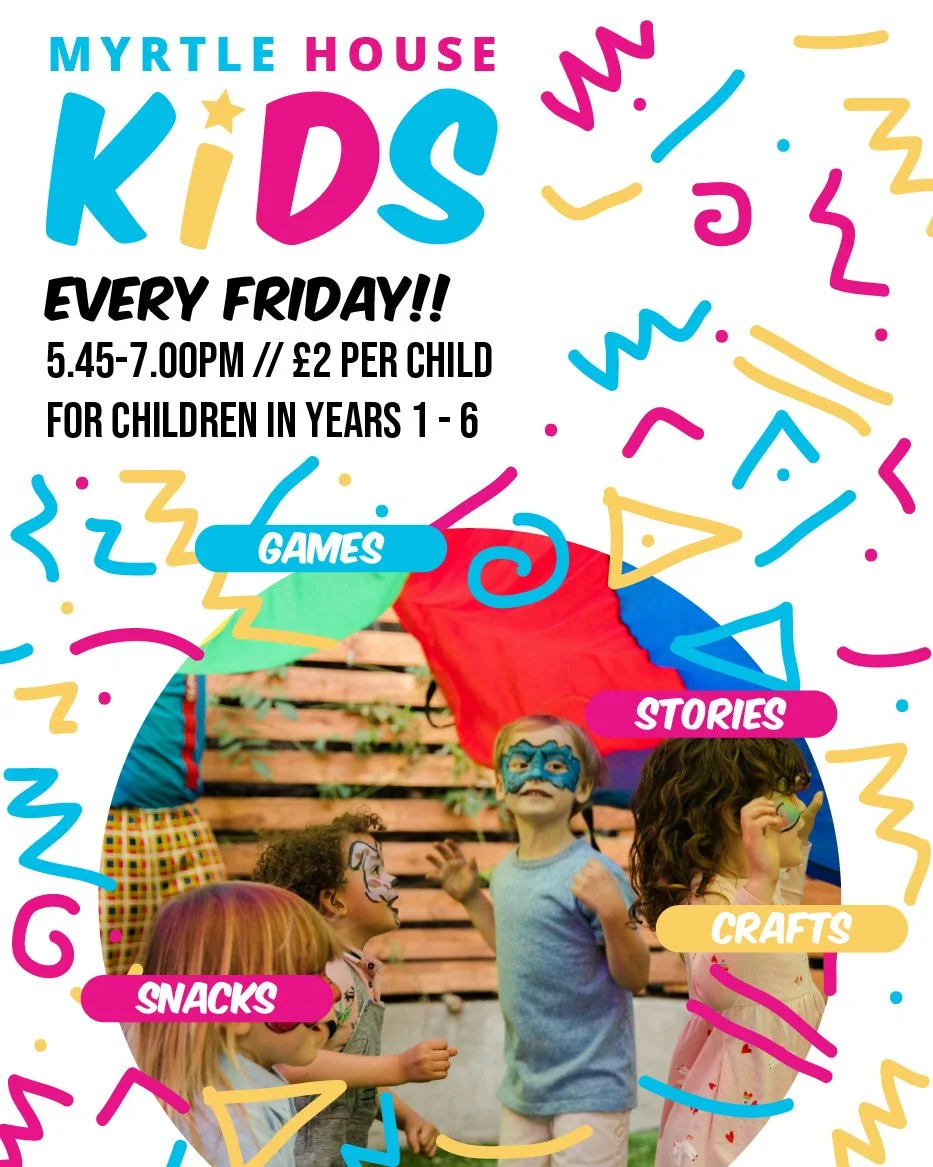 📣 It&rsquo;s all happening TOMORROW at Myrtle House! 🙌

🎨 Myrtle House Kids &mdash; 5:45&ndash;7:00pm
For children in school years 1&ndash;6, just &pound;2 entry!
Games, crafts, stories, snacks, and loads of fun! 🎉

🔥 Myrtle House Youth &mdash; 