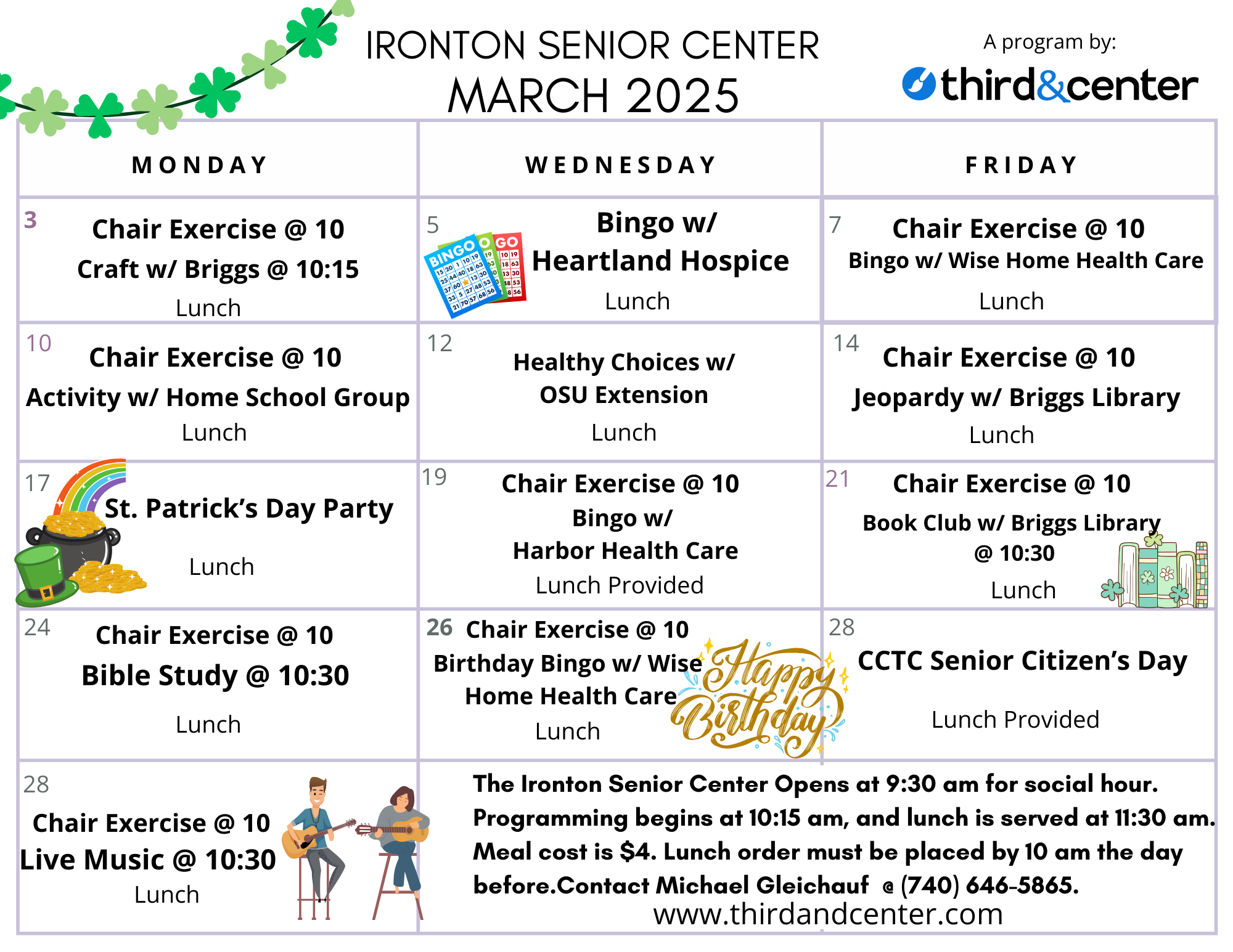 Ironton Senior Center- March Events — Third and Center