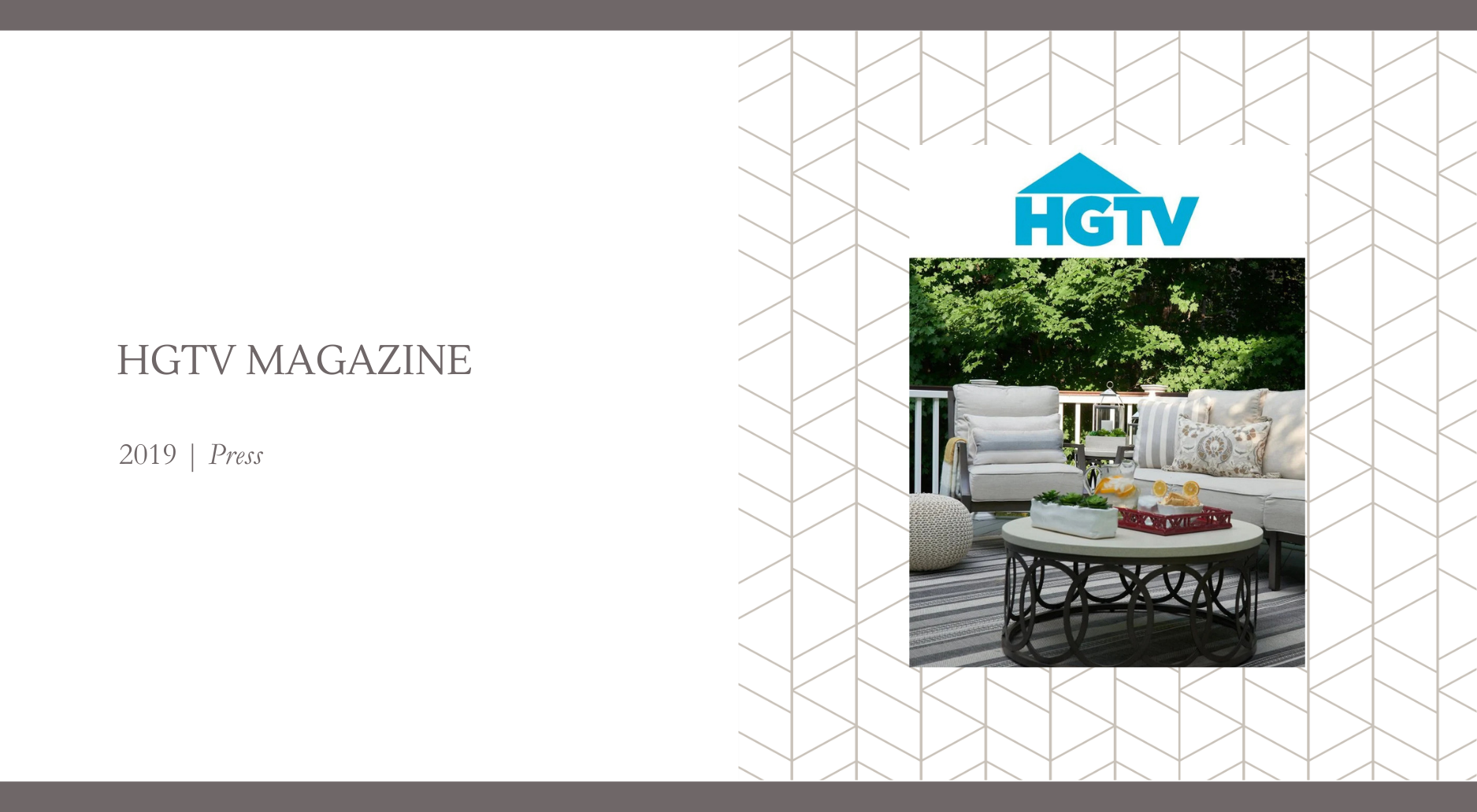 Outdoor patio designed by Georgia Zikas Design featuring cushioned seating, striped pillows, a round metal coffee table, and lush green trees in the background.