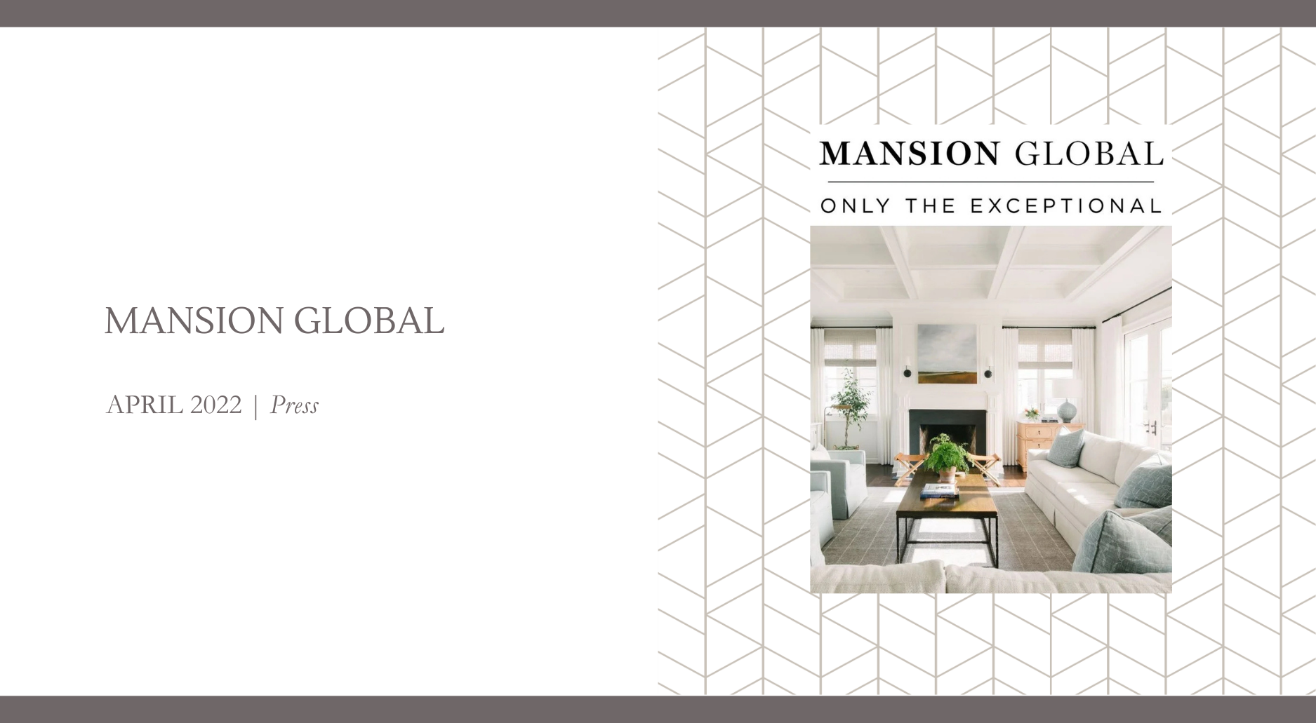 Bright, modern luxury living room featured in Mansion Global, showcasing neutral furnishings, a fireplace, and natural light.