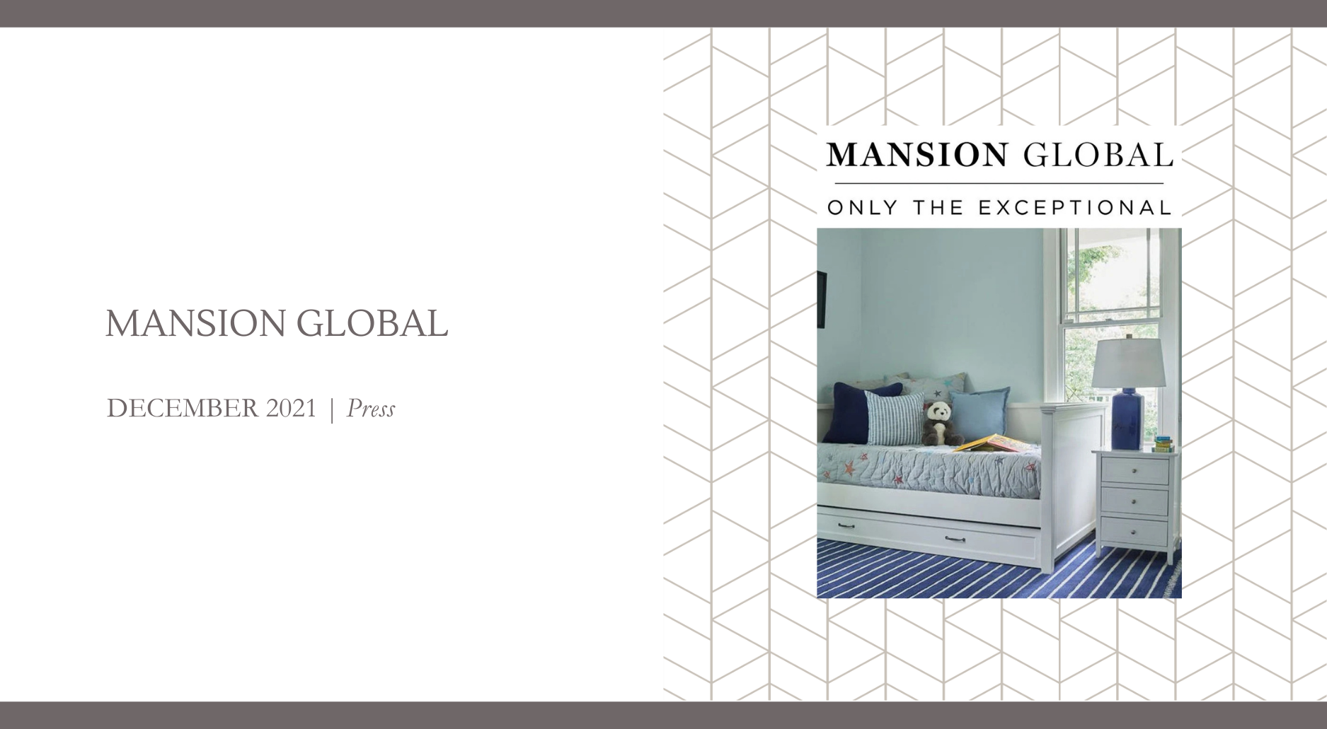 Light blue children’s bedroom designed by Georgia Zikas Design, featuring a daybed with nautical accents and tailored furnishings, as seen in Mansion Global.