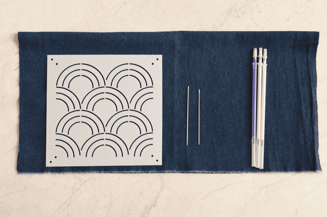 ocean waves template natural indigo dyed fabric