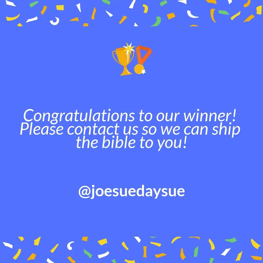 @joesuedaysue You are our winner! Message us so we can get this awesome bible to you!