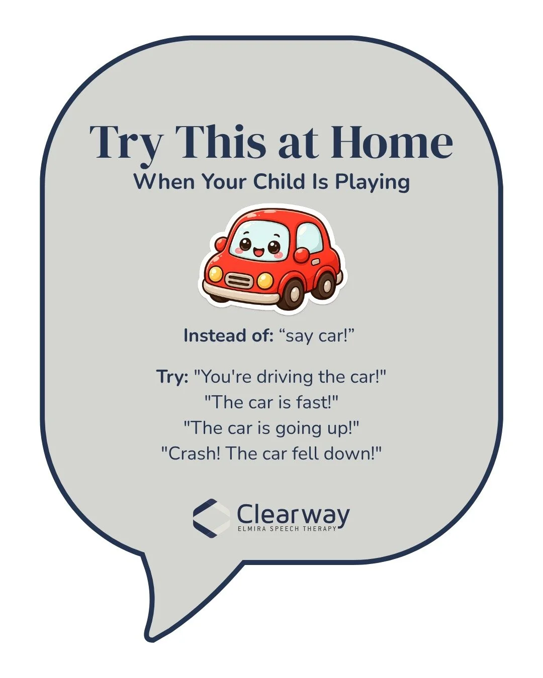 Try this strategy to encourage more words! 

Clearway Speech. Confident Futures.
🌐 www.clearwayspeech.com
✉️ rachelmckee@clearwayspeech.com
📞 519-588-0952

#TheSpeechPlace #ClearwaySpeech #ClearwayKids #ElmiraSpeechTherapy #StickySpeech