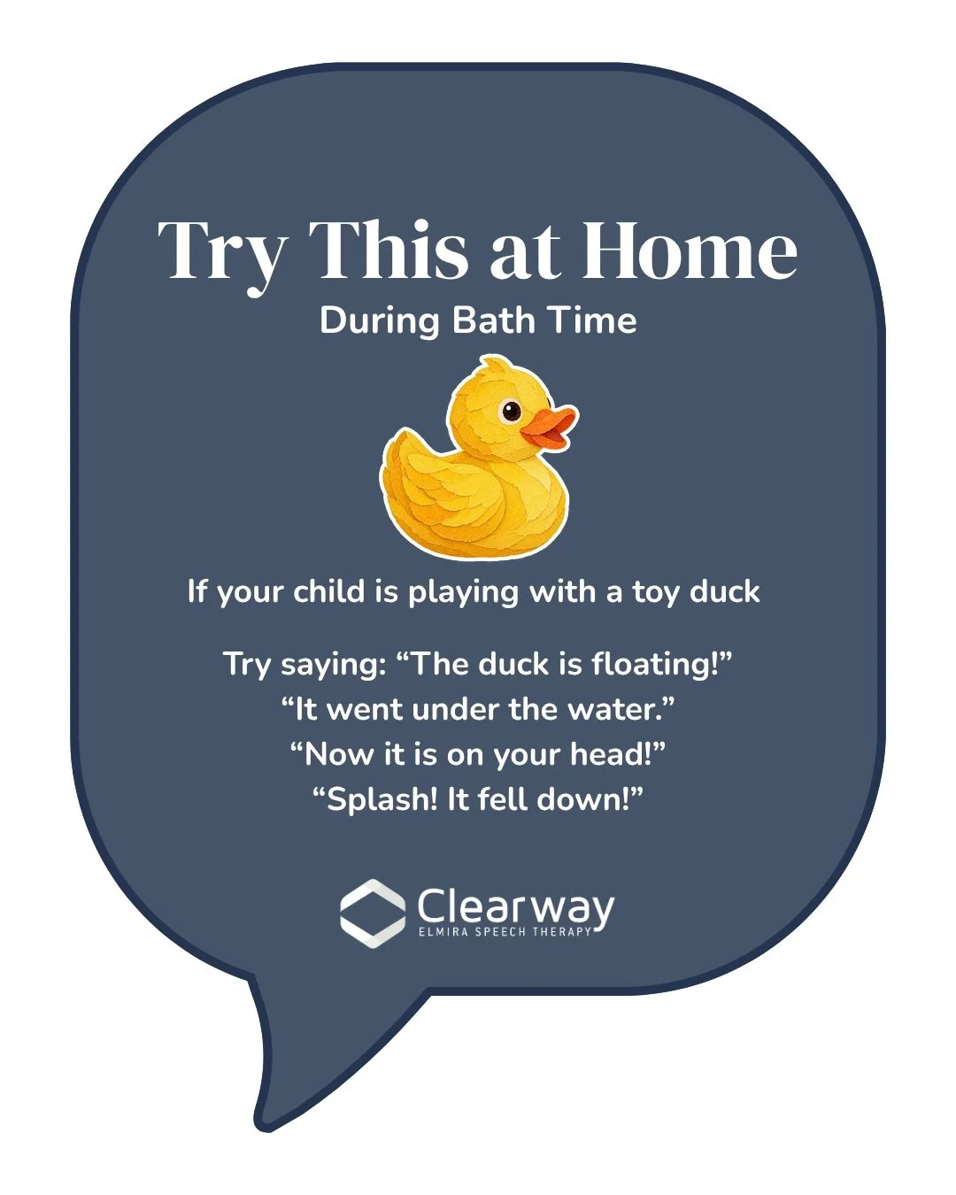 Try this strategy during bath time!

Clearway Speech. Confident Futures.
🌐 www.clearwayspeech.com
✉️ rachelmckee@clearwayspeech.com
📞 519-588-0952

#TheSpeechPlace #ClearwaySpeech #ClearwayKids #ElmiraSpeechTherapy #StickySpeech