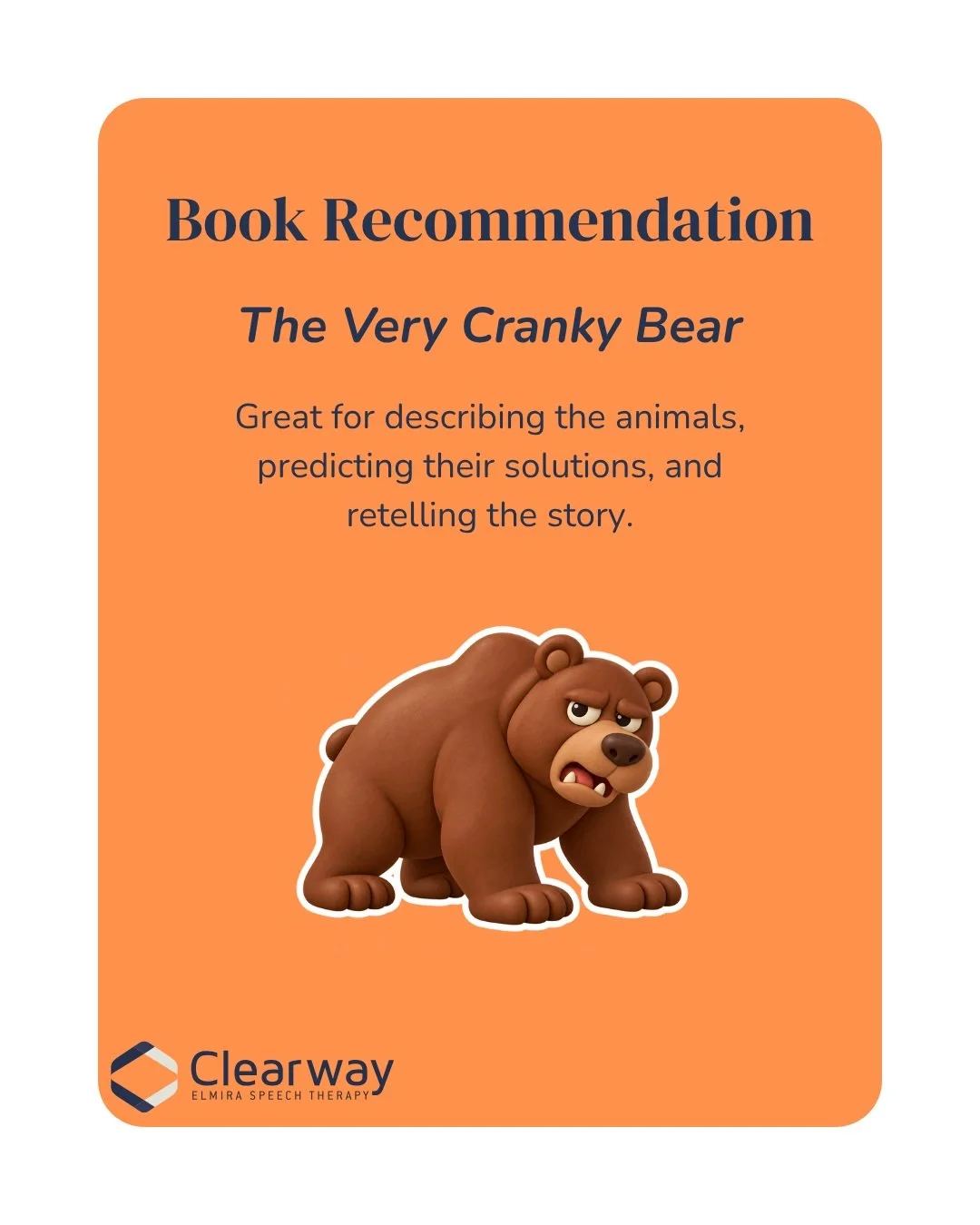 We recommend The Very Cranky Bear by Nick Bland because it&rsquo;s funny, rhyming, and great for language practice.

It gives children opportunities to describe the animals, predict how they&rsquo;ll help Bear, and retell the story in their own words