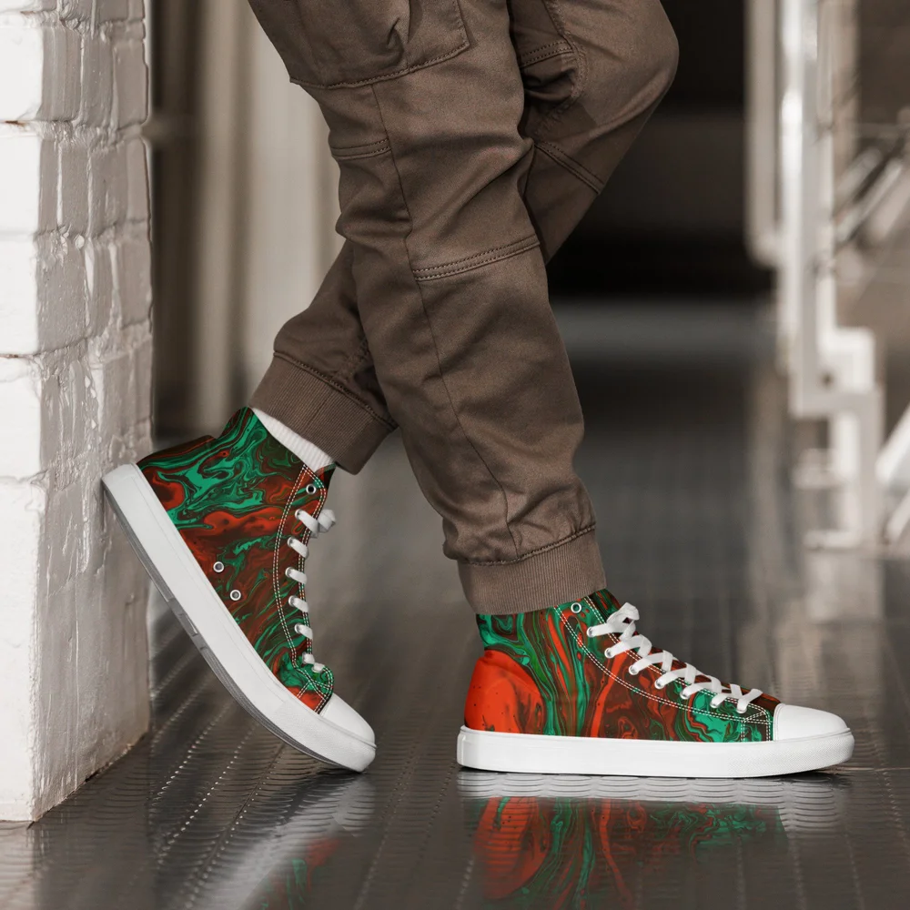Canvas Shoes Eco Friendly High Top Sneakers Red And Green Men's