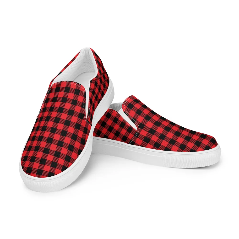 Red Buffalo Plaid Men's Slip on Canvas Shoes — Cerphe's Indie