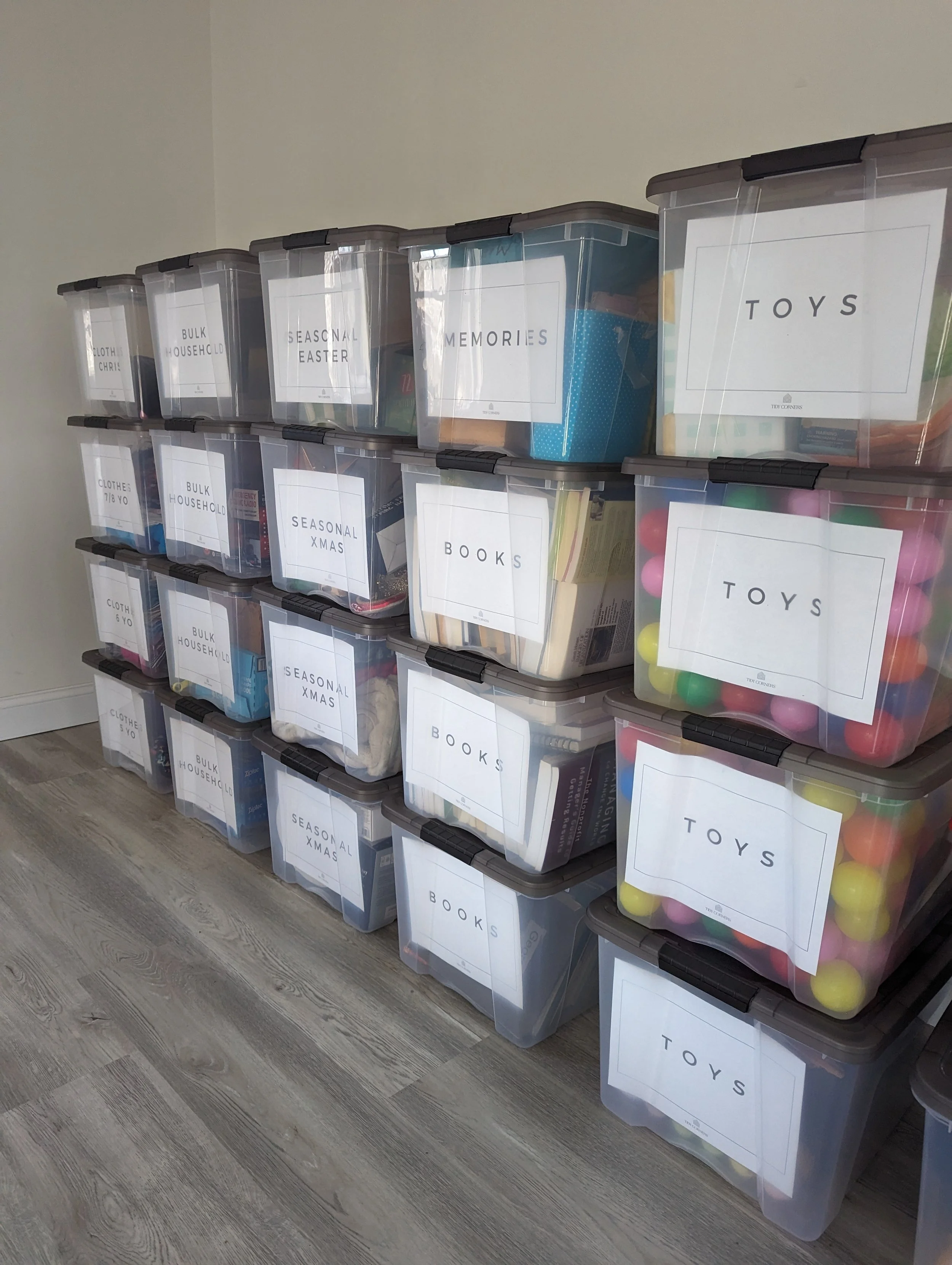 Organized items labelled storage boxes.jpg