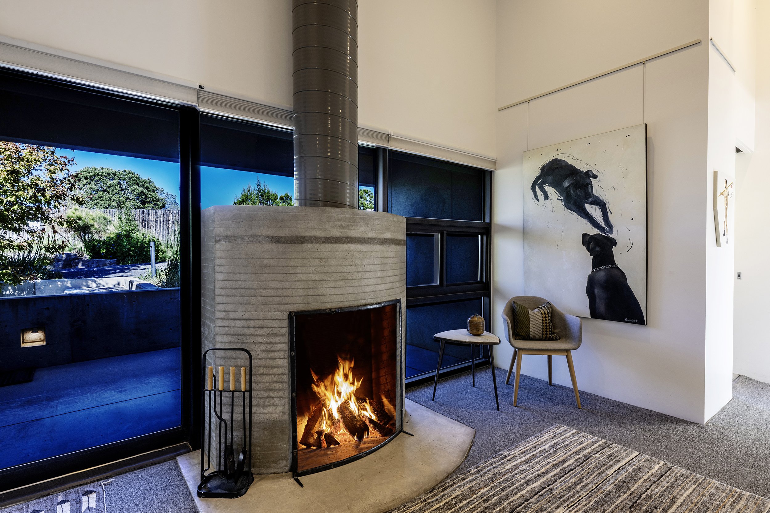 Master bedroom fireplace in contemporary house in Santa Fe