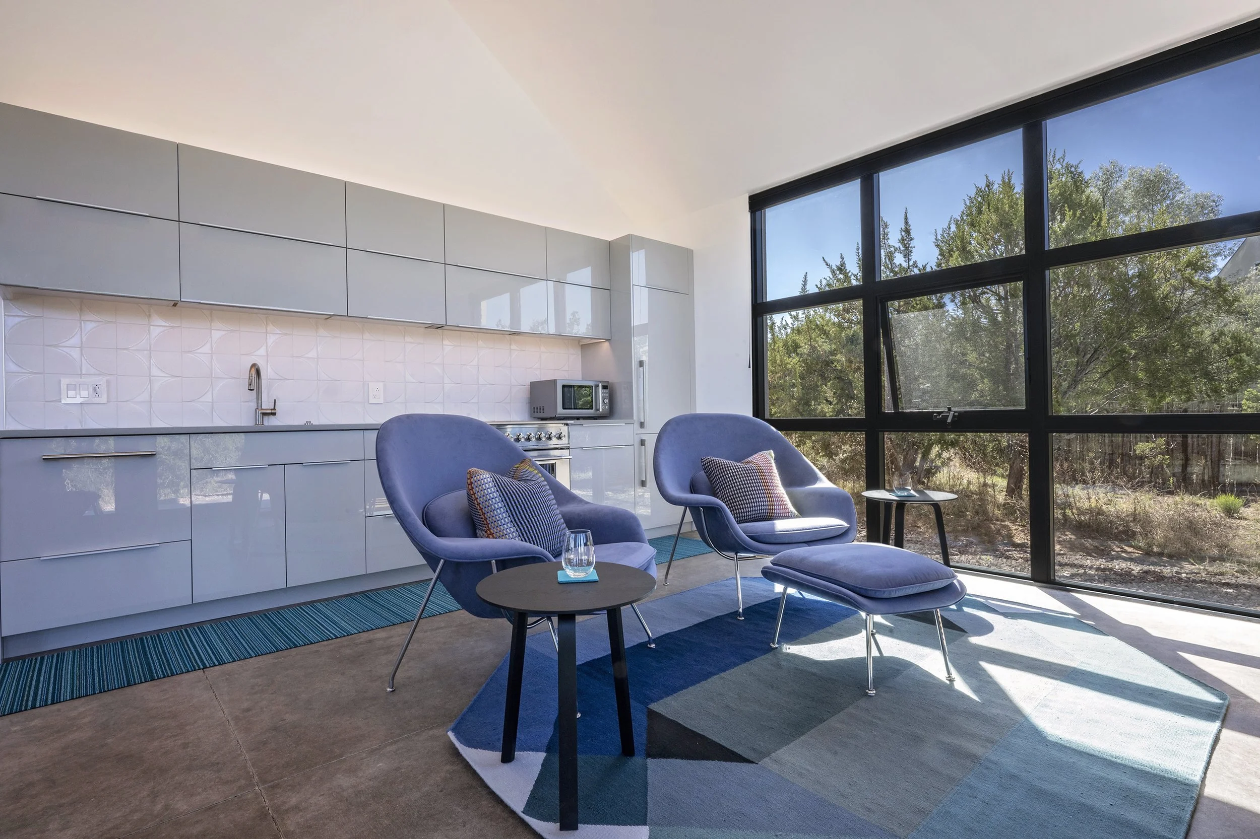 Interior of contemporary guest house sitting area in Santa Fe