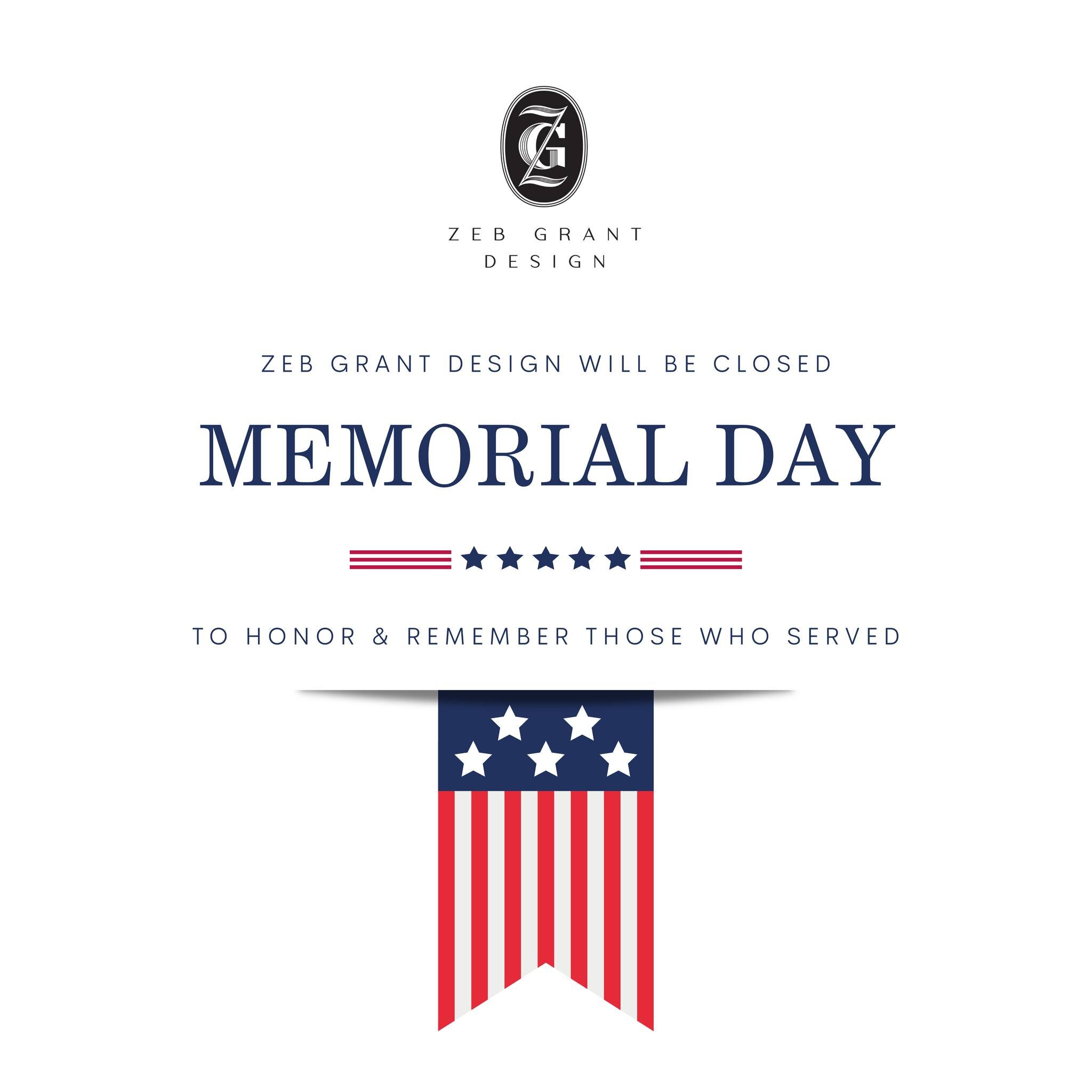 We will be closed Monday, May 29th, for Memorial Day and will re-open Tuesday May 30th. Have a great long weekend!