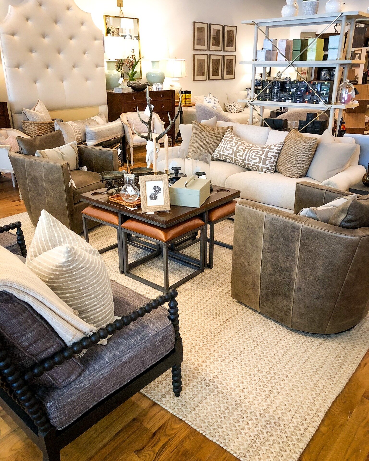 We can't get enough of this seating section on the showroom floor at the moment. So inviting, it reminds us of a cozy living room we'd love to settle down in after a long day on the lake. Stop in to try out some of our popular swivel chairs and sofas