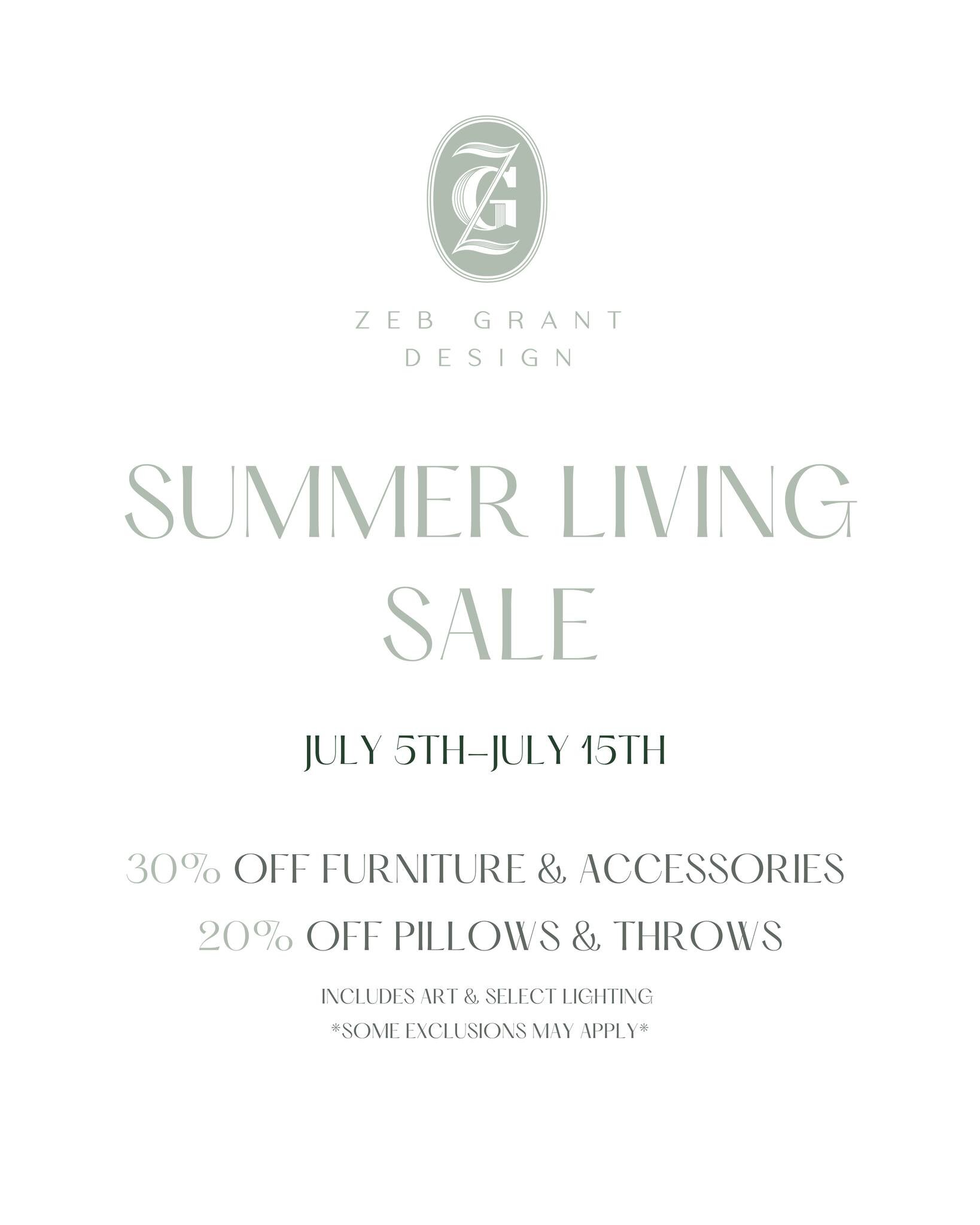 Mark your calendars... July 5th-July 15th we are having our Summer Living Sale! 30% off furniture and accessories and 20% off pillows and throws. This is our biggest sale to date so you don't want to miss it! Items from our warehouse that haven't tou