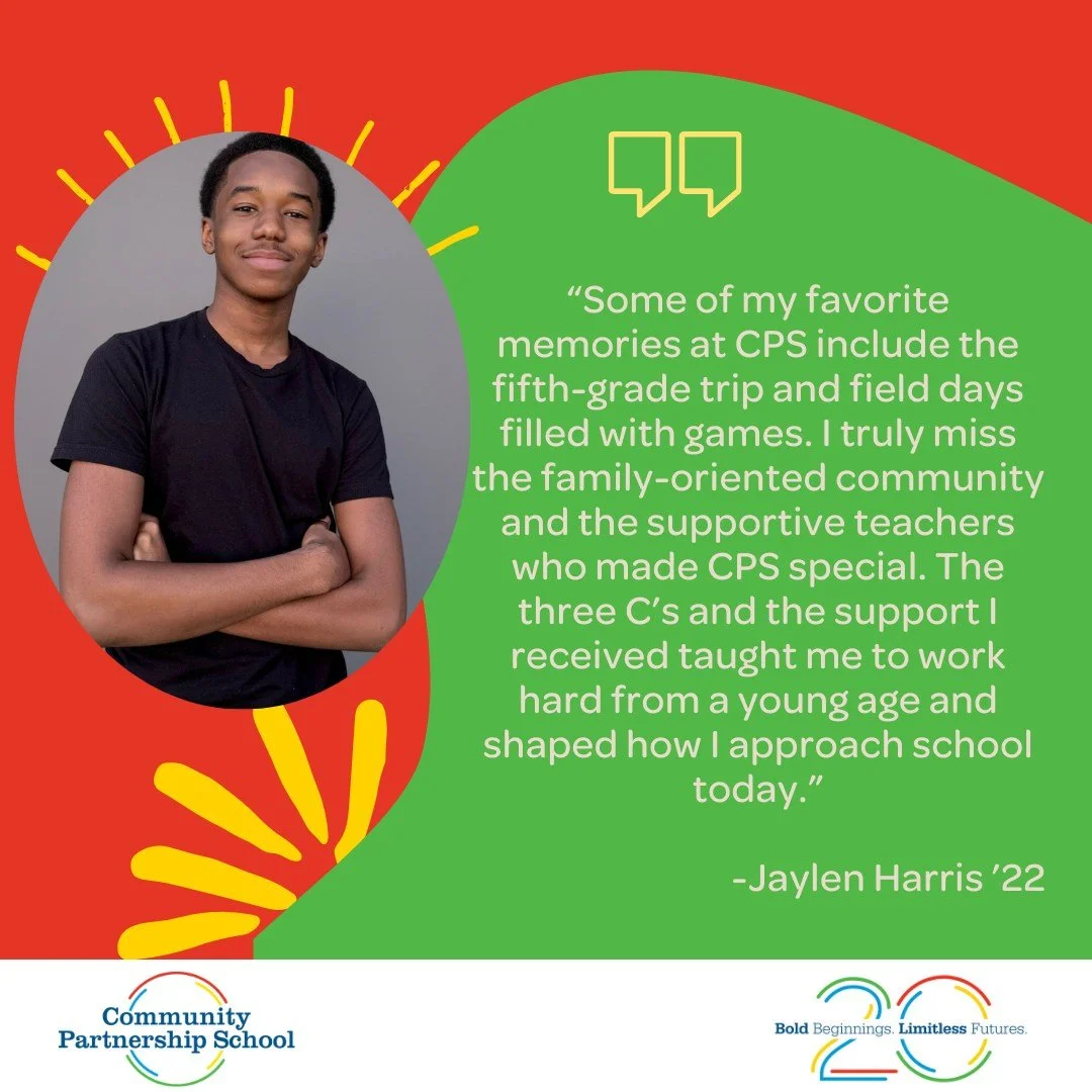 Alumni Highlight: Jaylen Harris, Class of 2022

At CPS, community and character help shape who our students become long after they leave our halls. For Jaylen Harris, Class of 2022, the memories and lessons from CPS continue to guide him today.

&ldq