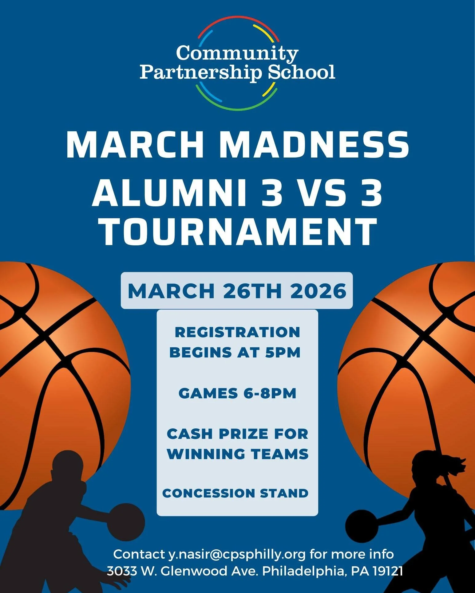 It's that time again!!

Get ready for March Madness at our Alumni 3 vs. 3 Tournament on Thursday, March 26, 2026! 🏀 

Registration opens at 5:00 PM, with games from 6:00&ndash;8:00 PM. Come reconnect, compete, and play for a cash prize while enjoyin