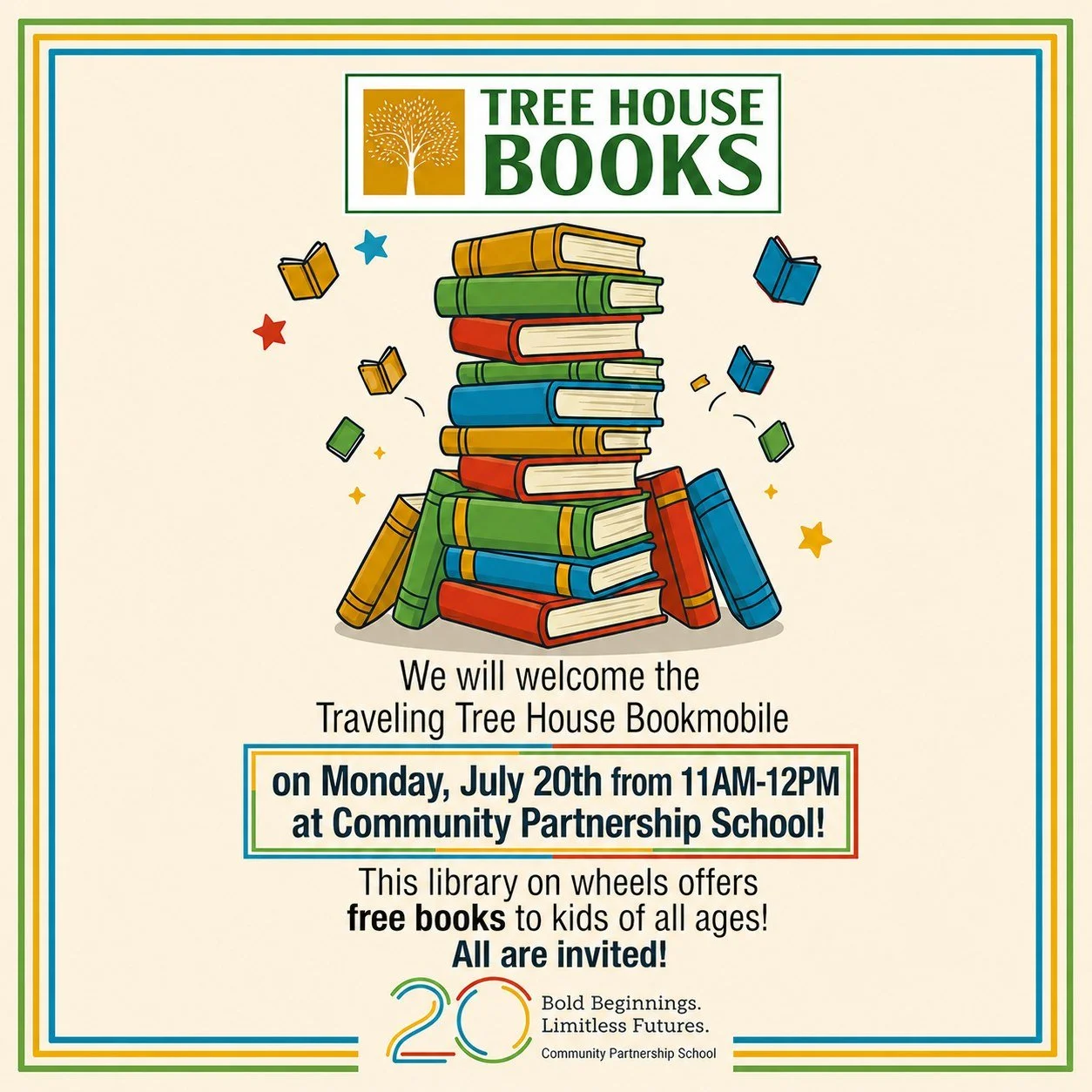 The Traveling Tree House Bookmobile will be visiting CPS next week! This library on wheels offers free books to kids of all ages, and features books by Black authors and other authors of color telling diverse stories so all kids can see themselves re