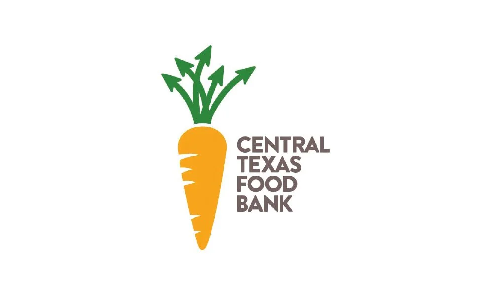 Logo of the Central Texas Food Bank featuring a stylized carrot with green leaves, orange root, and the organization’s name to the right.