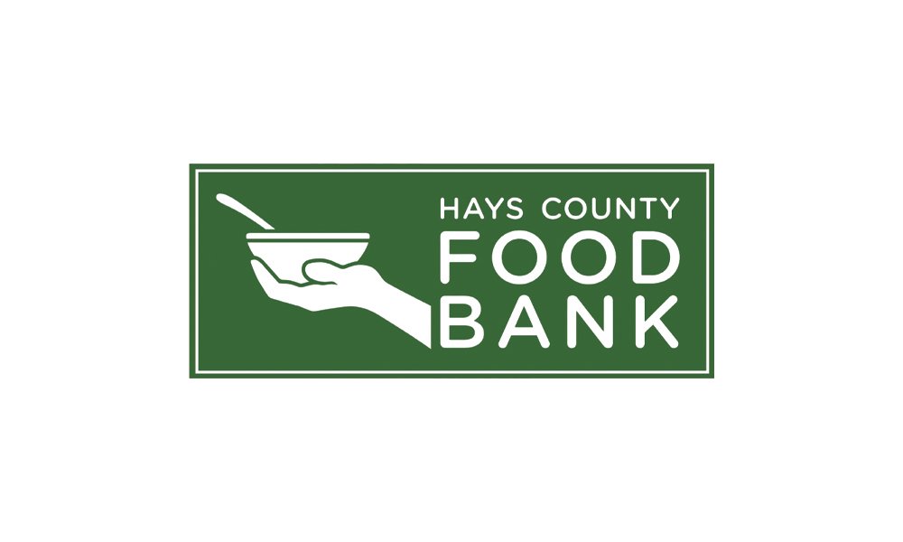 Logo for Hays County Food Bank featuring a hand holding a bowl with a spoon.