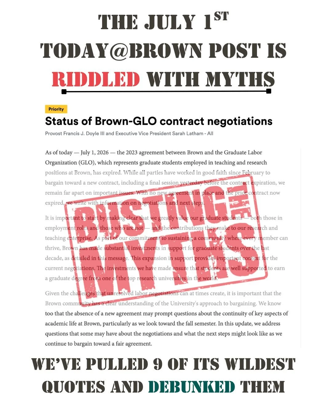Brown went PR mode but here are the facts. 

Please DM us or email comms@glounion.org if you have any questions!

See you at our next Bargaining Session July 13th!