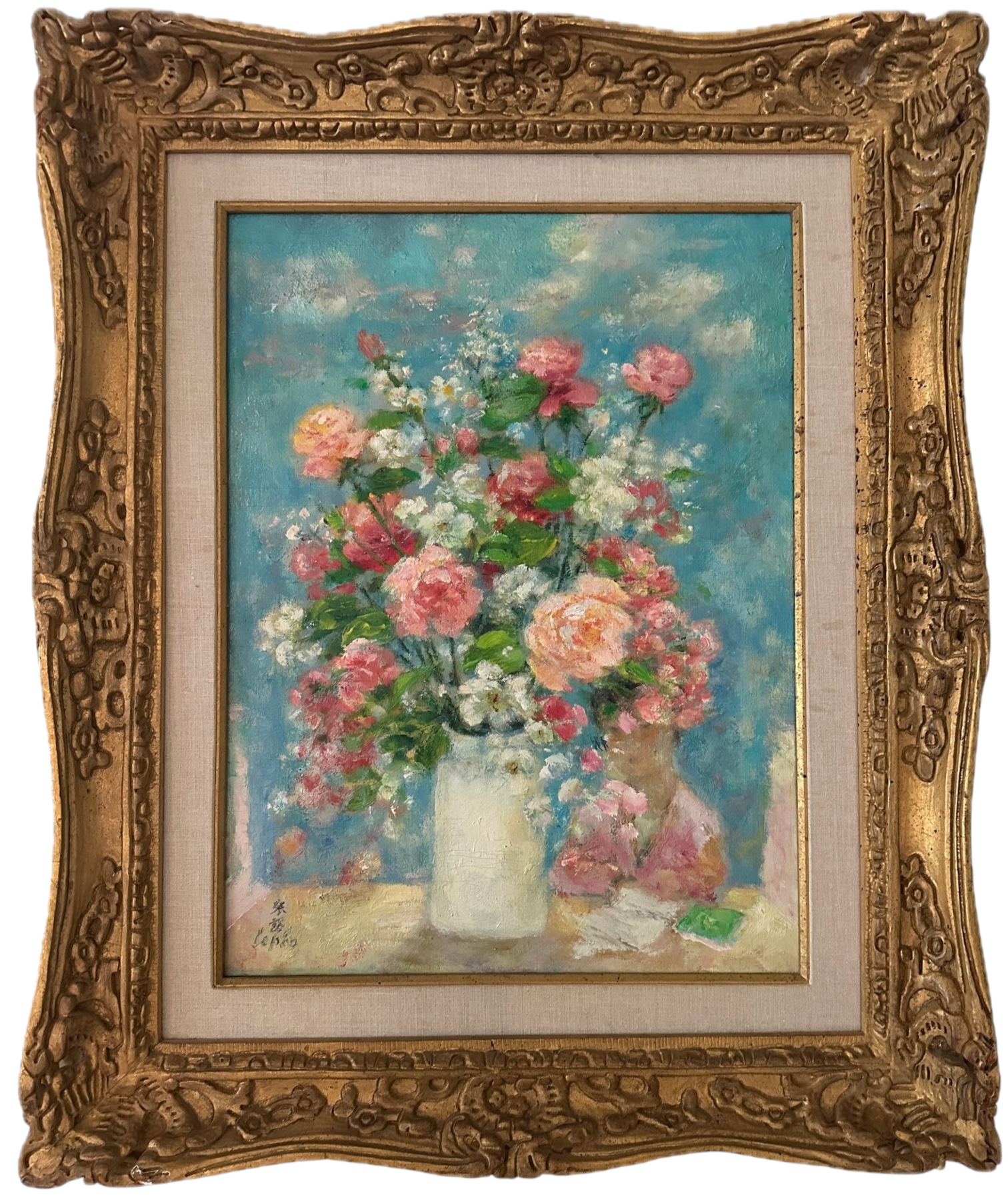 Le Pho (Vietnamese, 1907-2001) ‘Le Pivoines Roses,’ Oil on Canvas, C. 1965