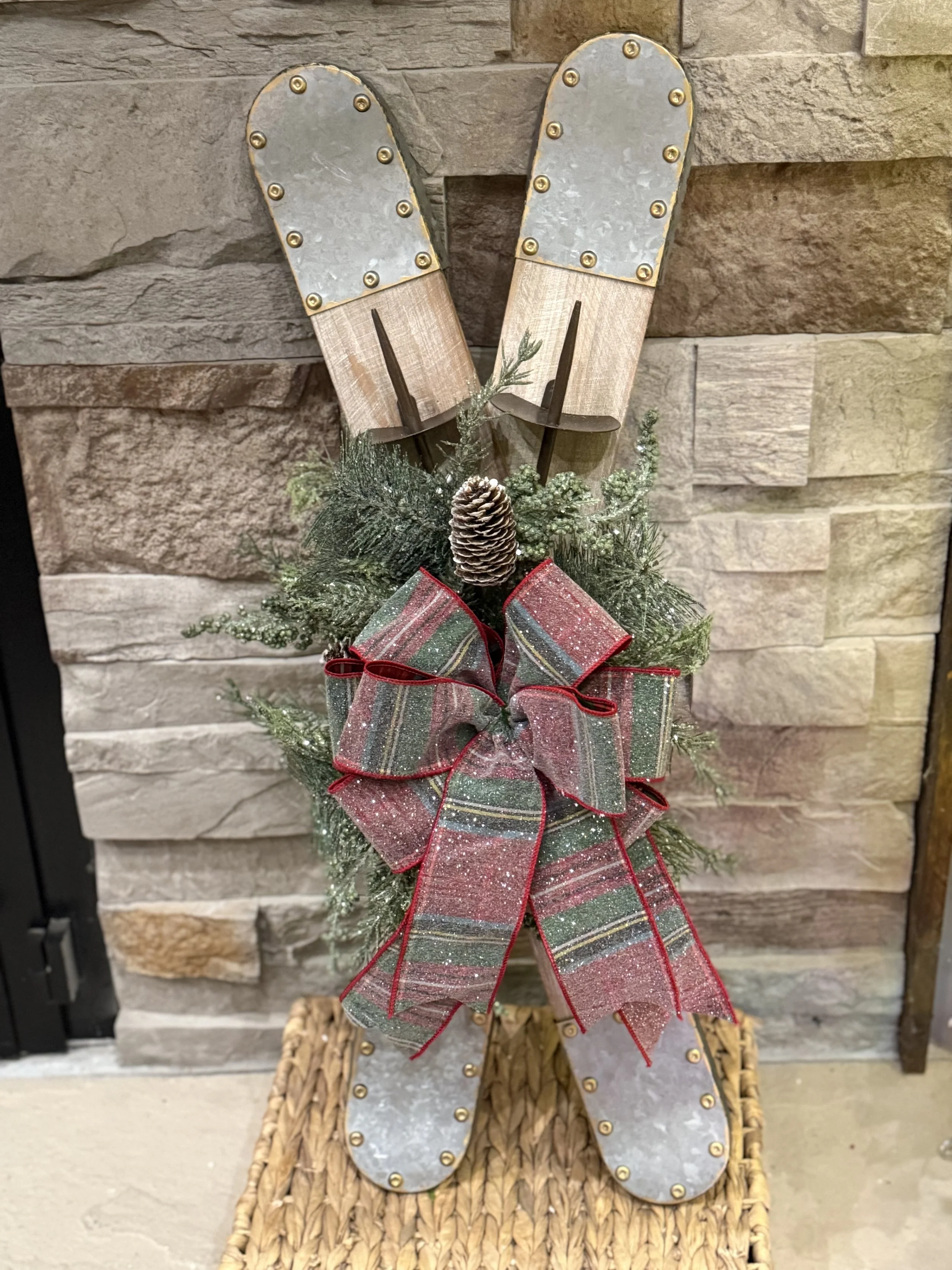 Winter Icy Pine Skies Decorative Skis