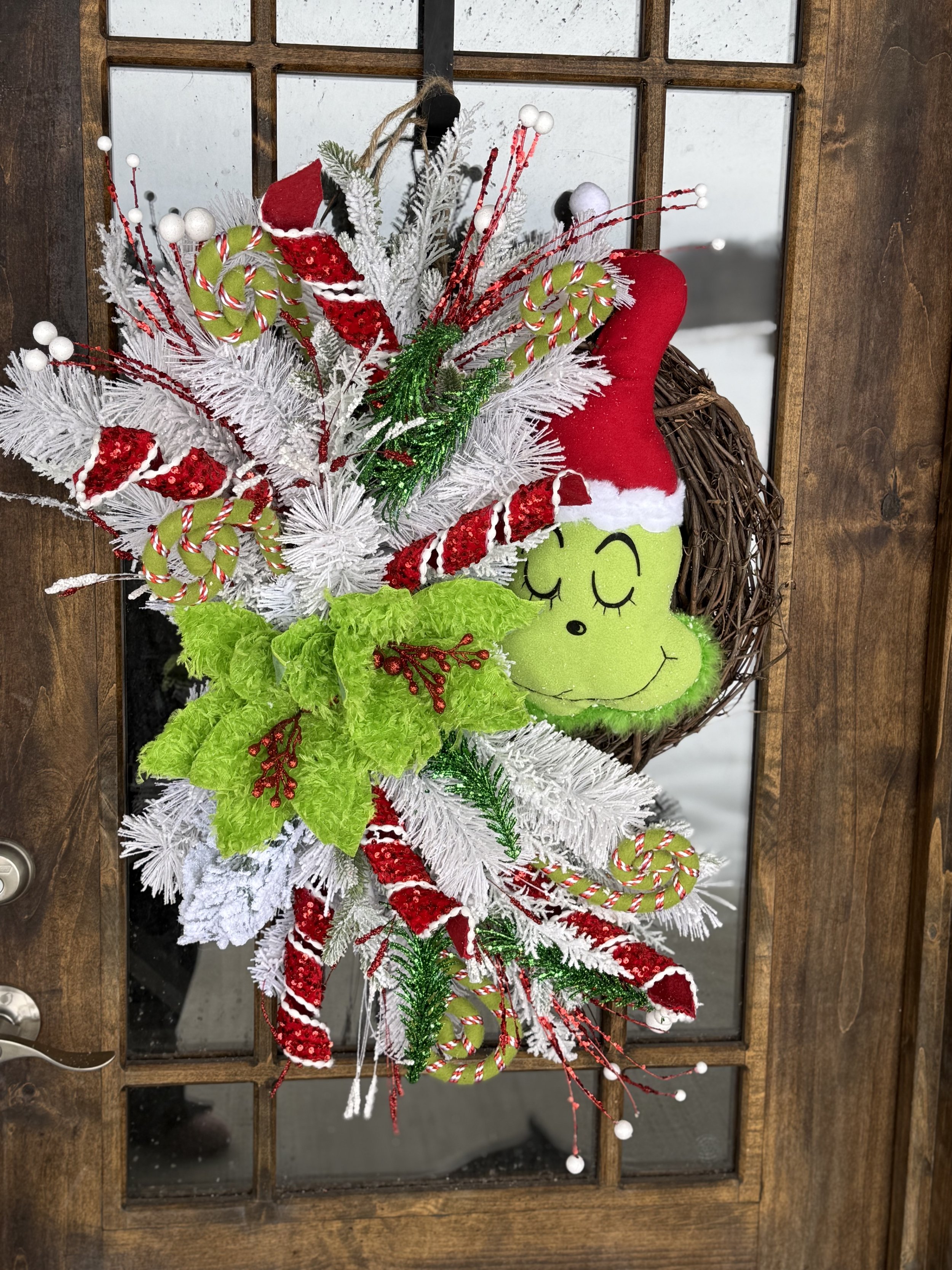 Whimsical Grinch Poinsettias Wreath