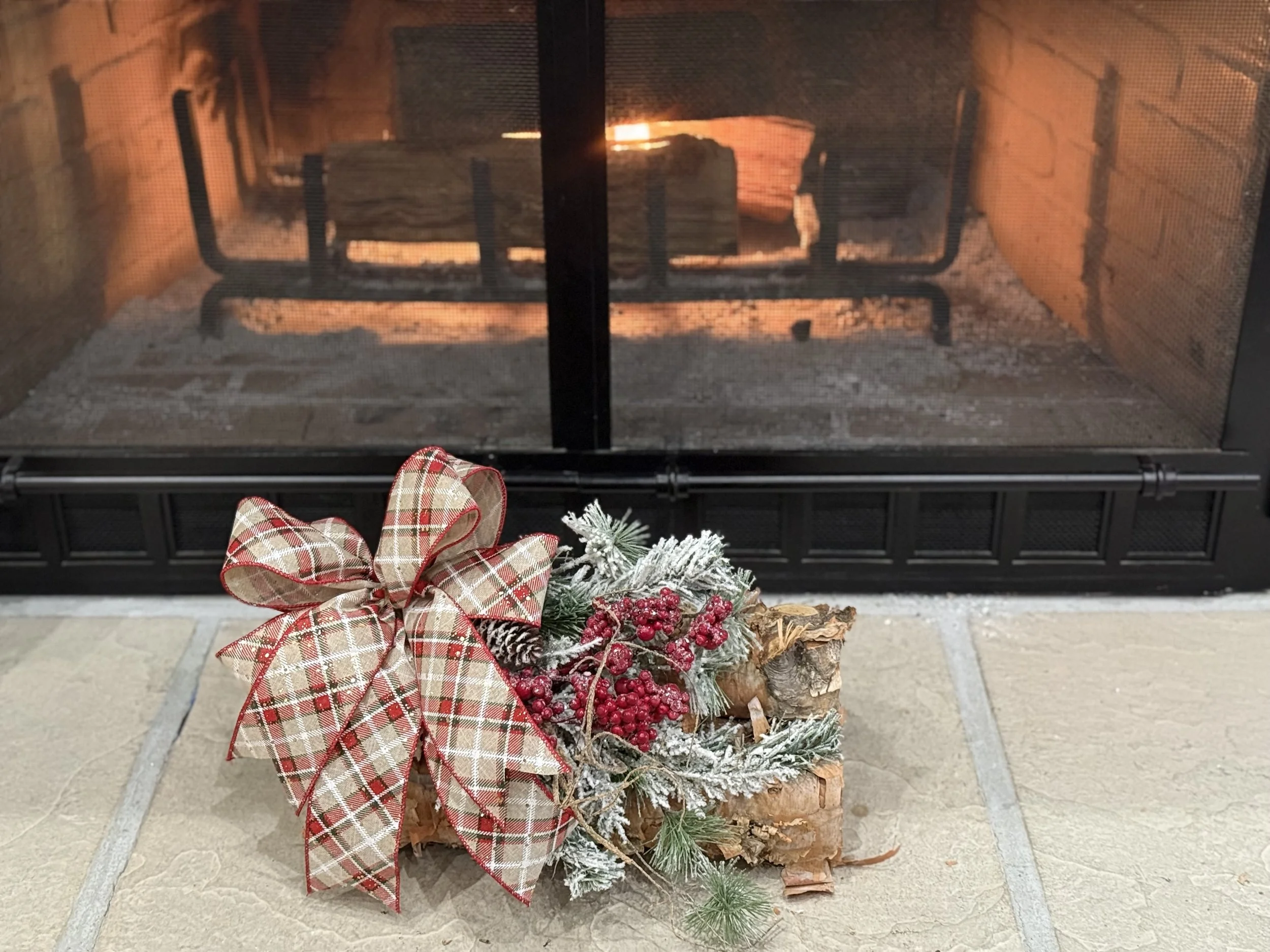 Rustic Birch Logs with Icy Pine Berries