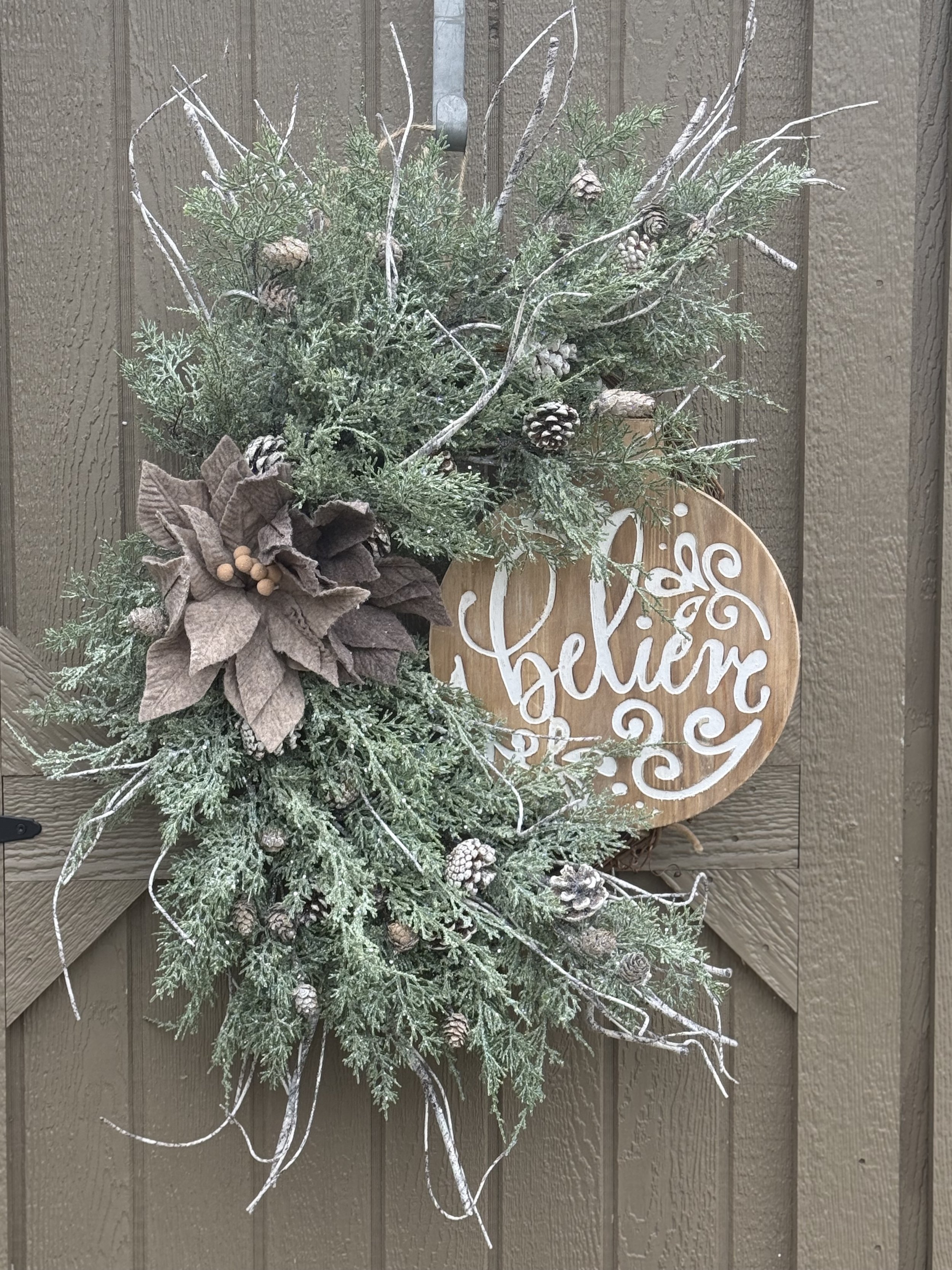 Rustic Poinsettia Believe Wreath